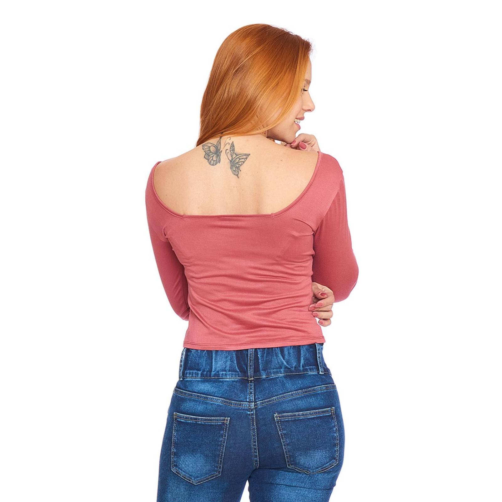 Blusa Escote Con Jareta Mujer Manga Larga Ajustada 