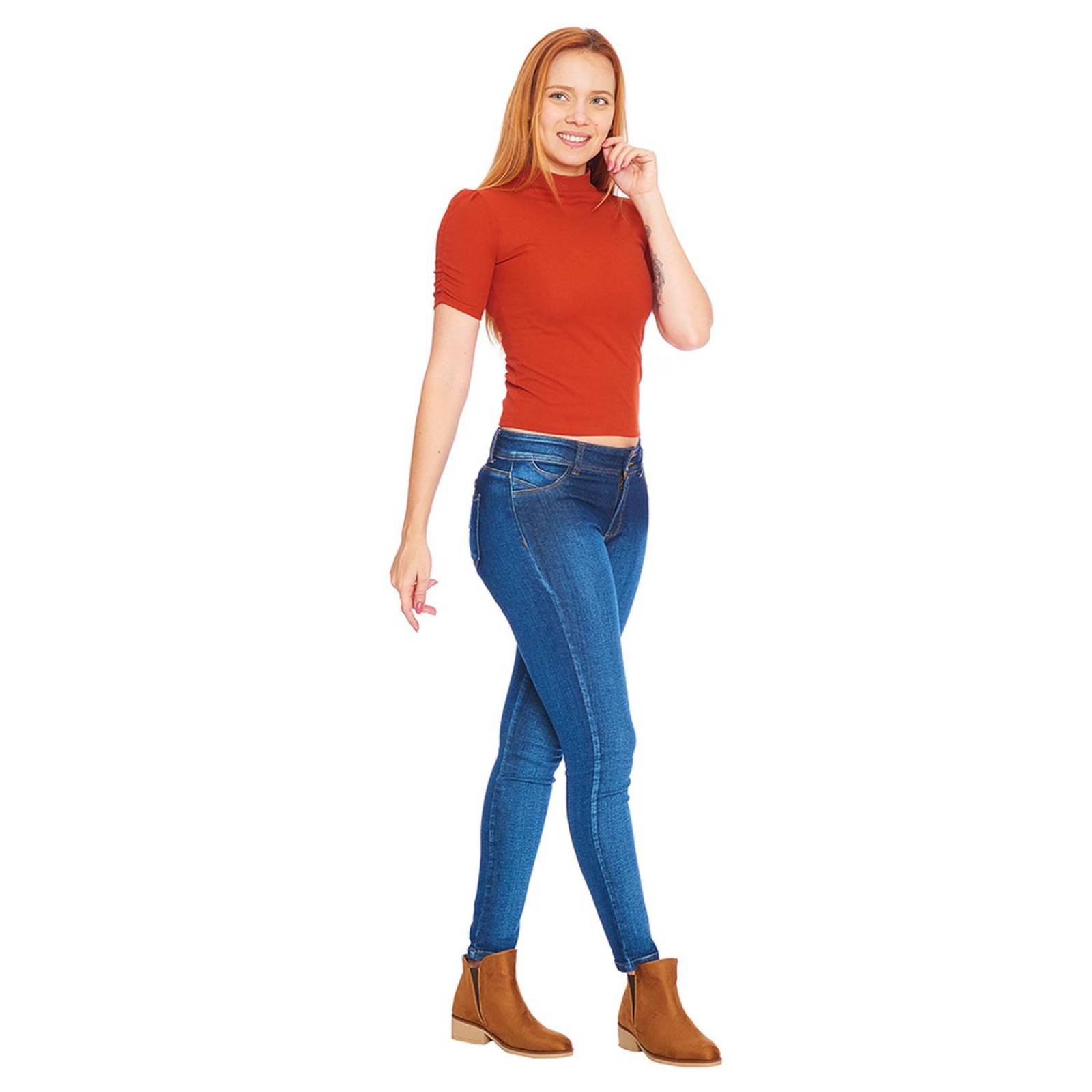 Blusa Mujer Manga Corta Lisa Cuello Alto Casual Básica 