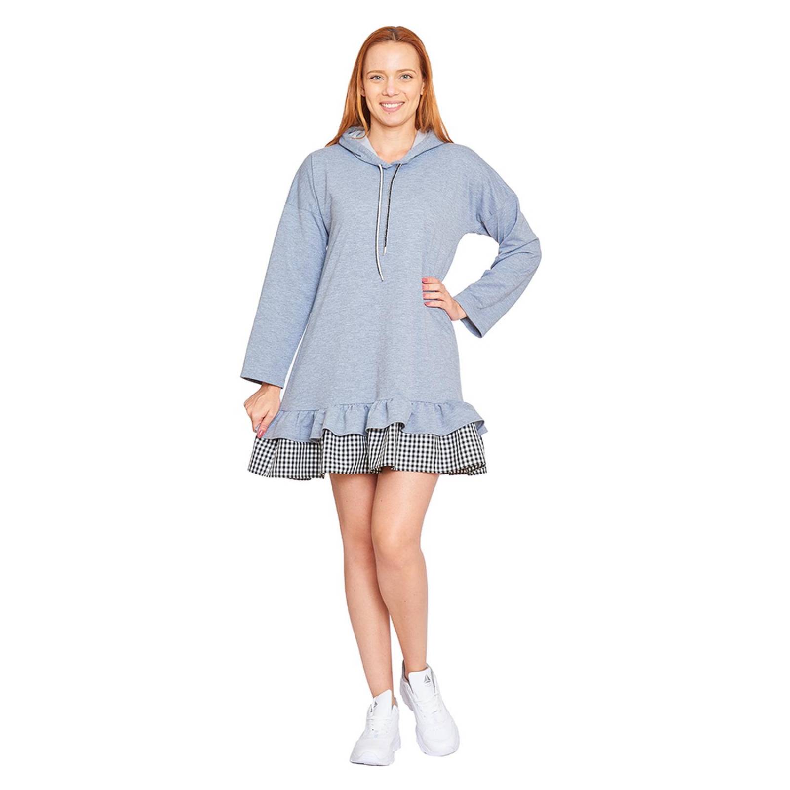 Vestido Con Capucha Mujer Holgado Olanes Gris 