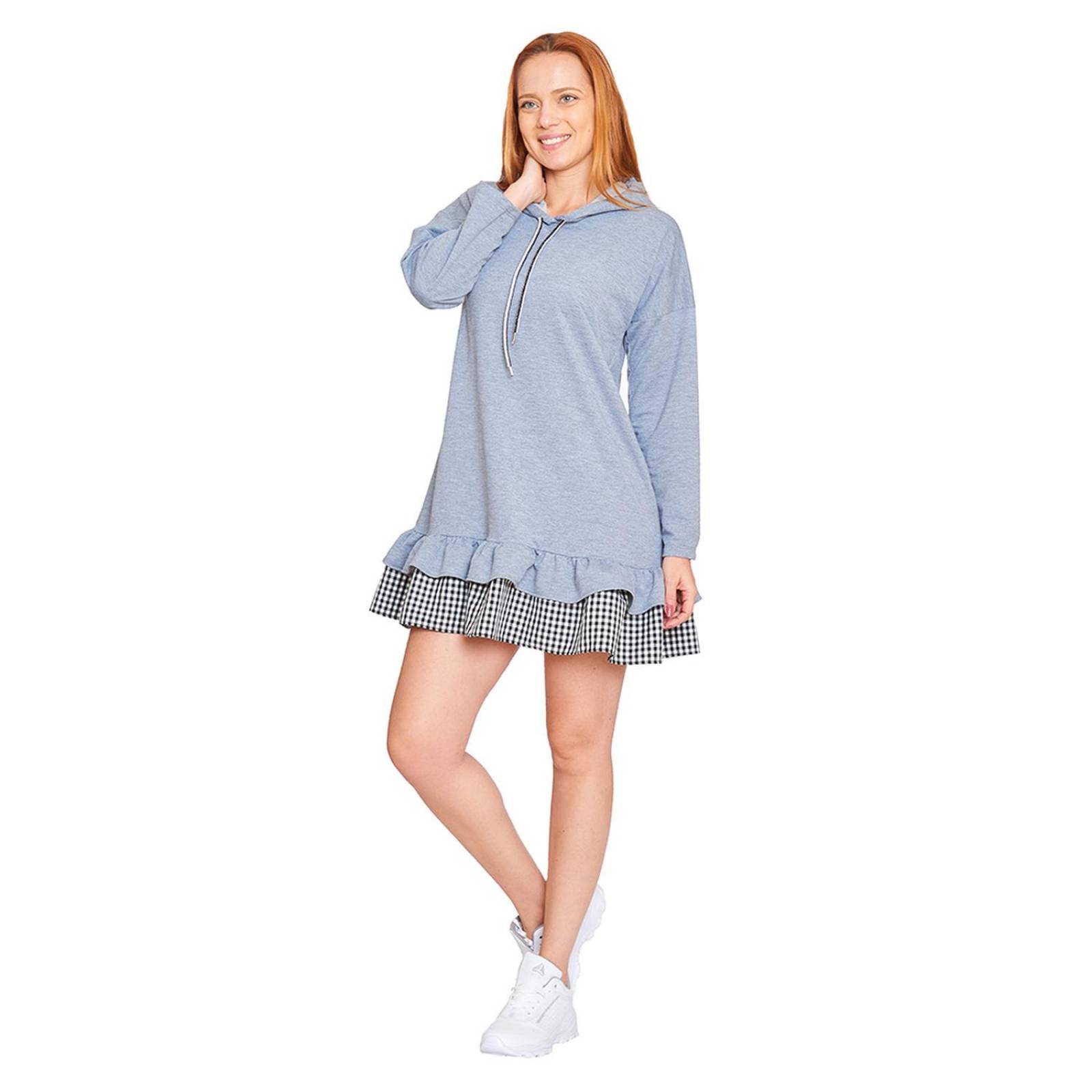 Vestido Con Capucha Mujer Holgado Olanes Gris 