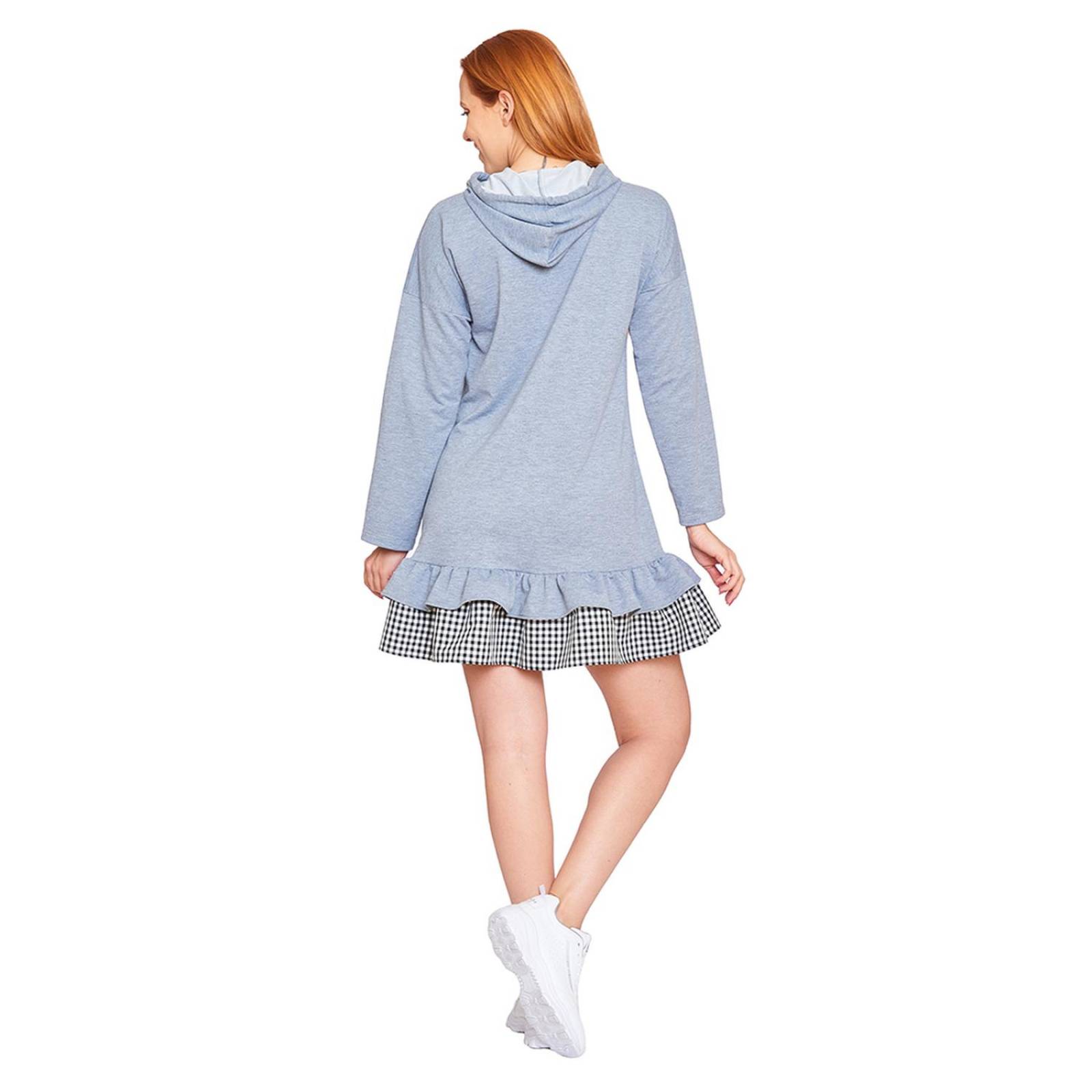 Vestido Con Capucha Mujer Holgado Olanes Gris 