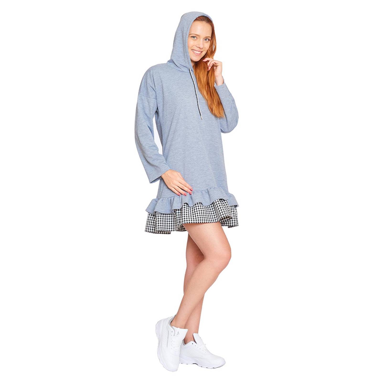 Vestido Con Capucha Mujer Holgado Olanes Gris 
