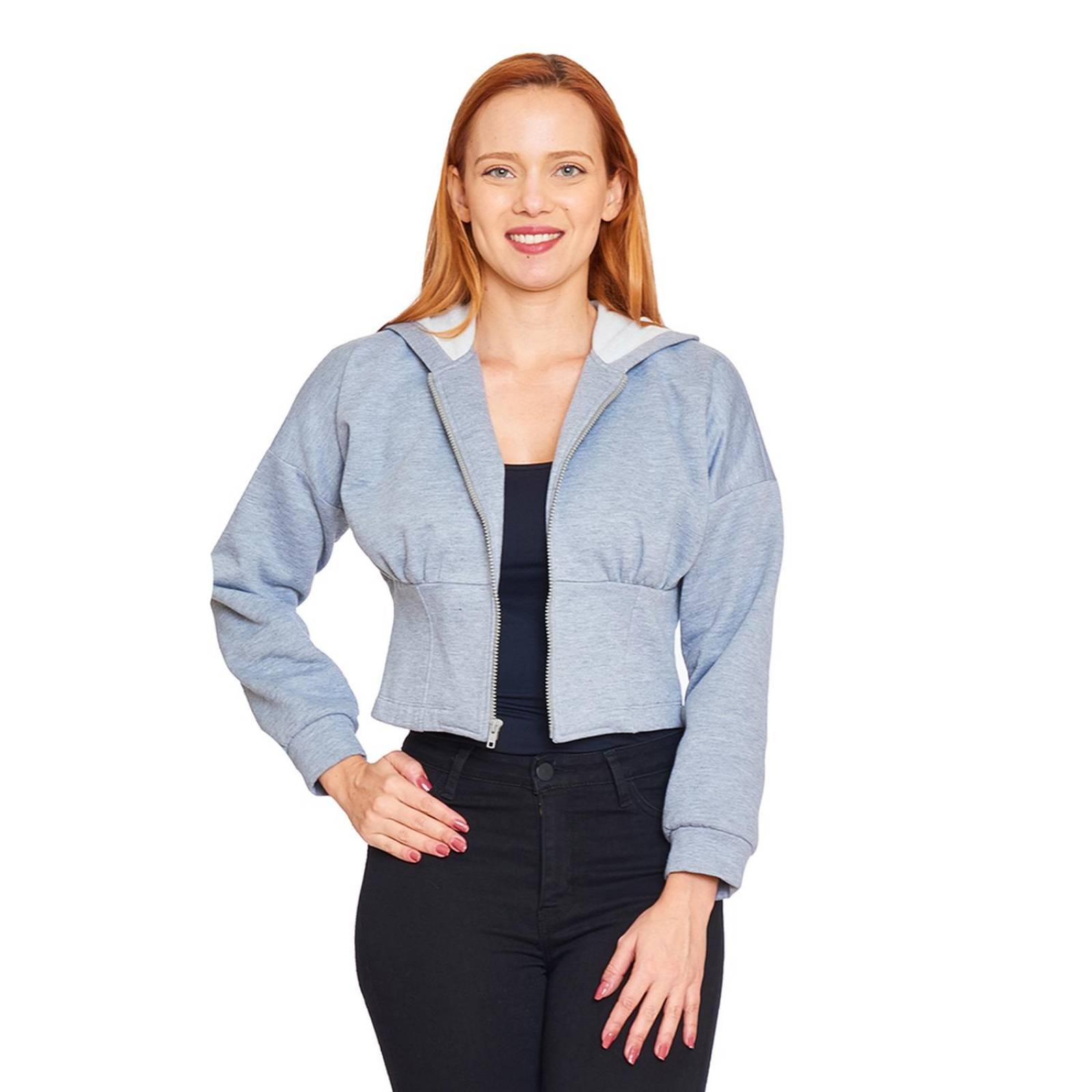 Chamarra a La Cintura Mujer Gris Casual Con Capucha 