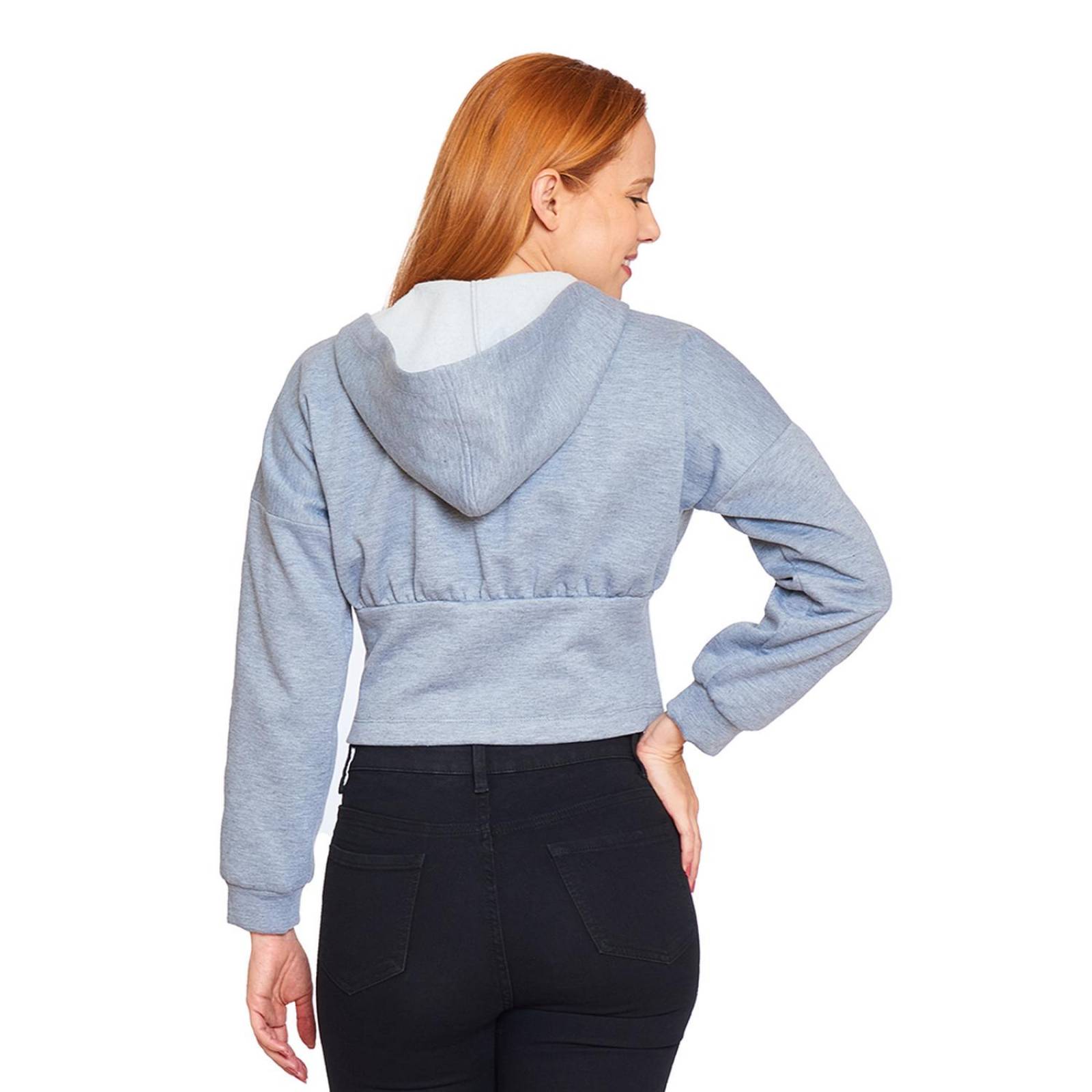Chamarra a La Cintura Mujer Gris Casual Con Capucha 