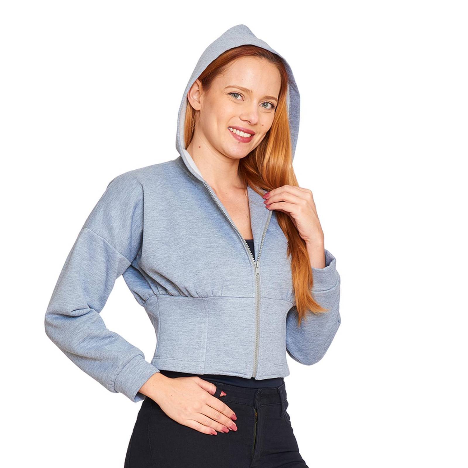 Chamarra a La Cintura Mujer Gris Casual Con Capucha 
