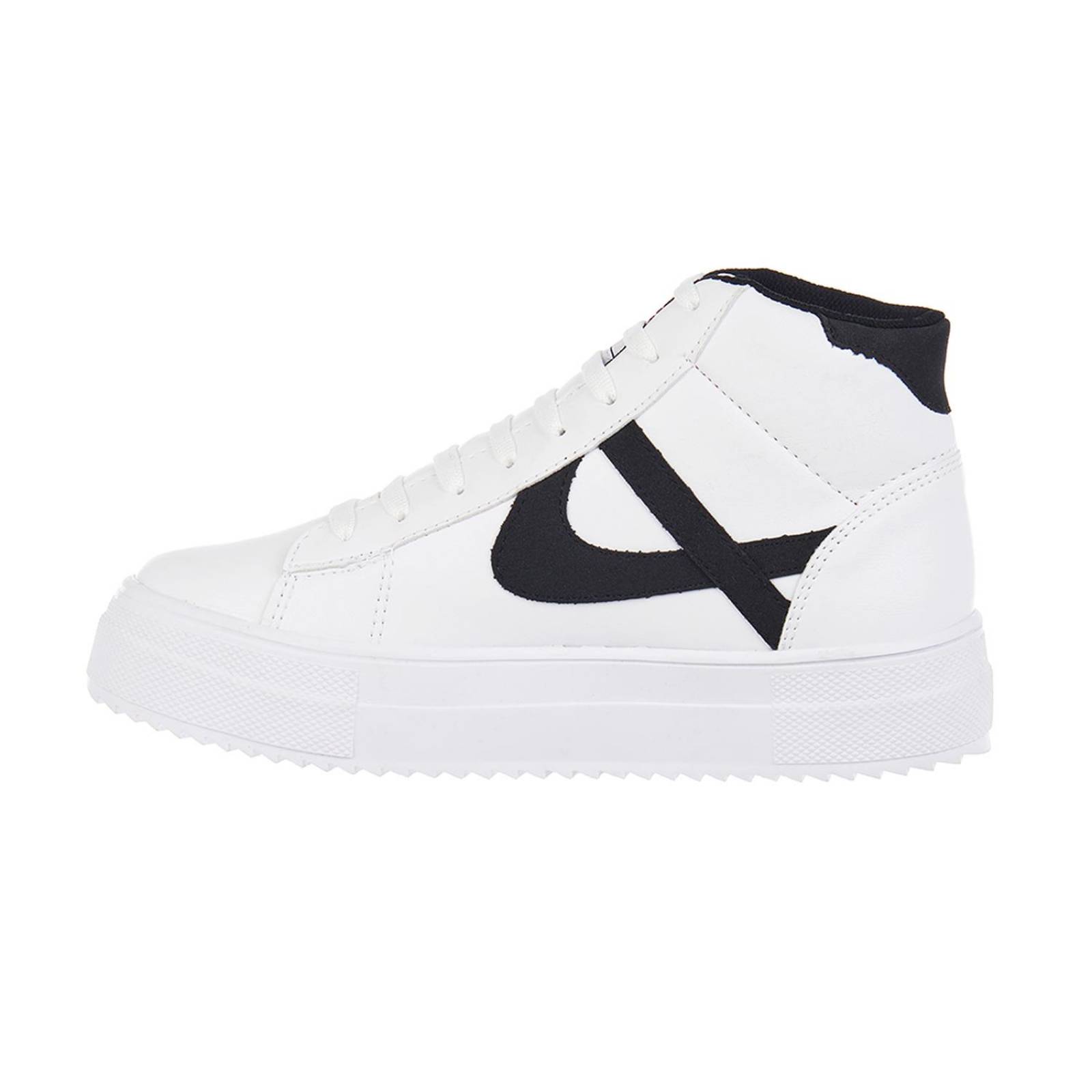 Tenis Panam Mujer Tipo Bota Moda Basics Blanco Negro Cómodo 