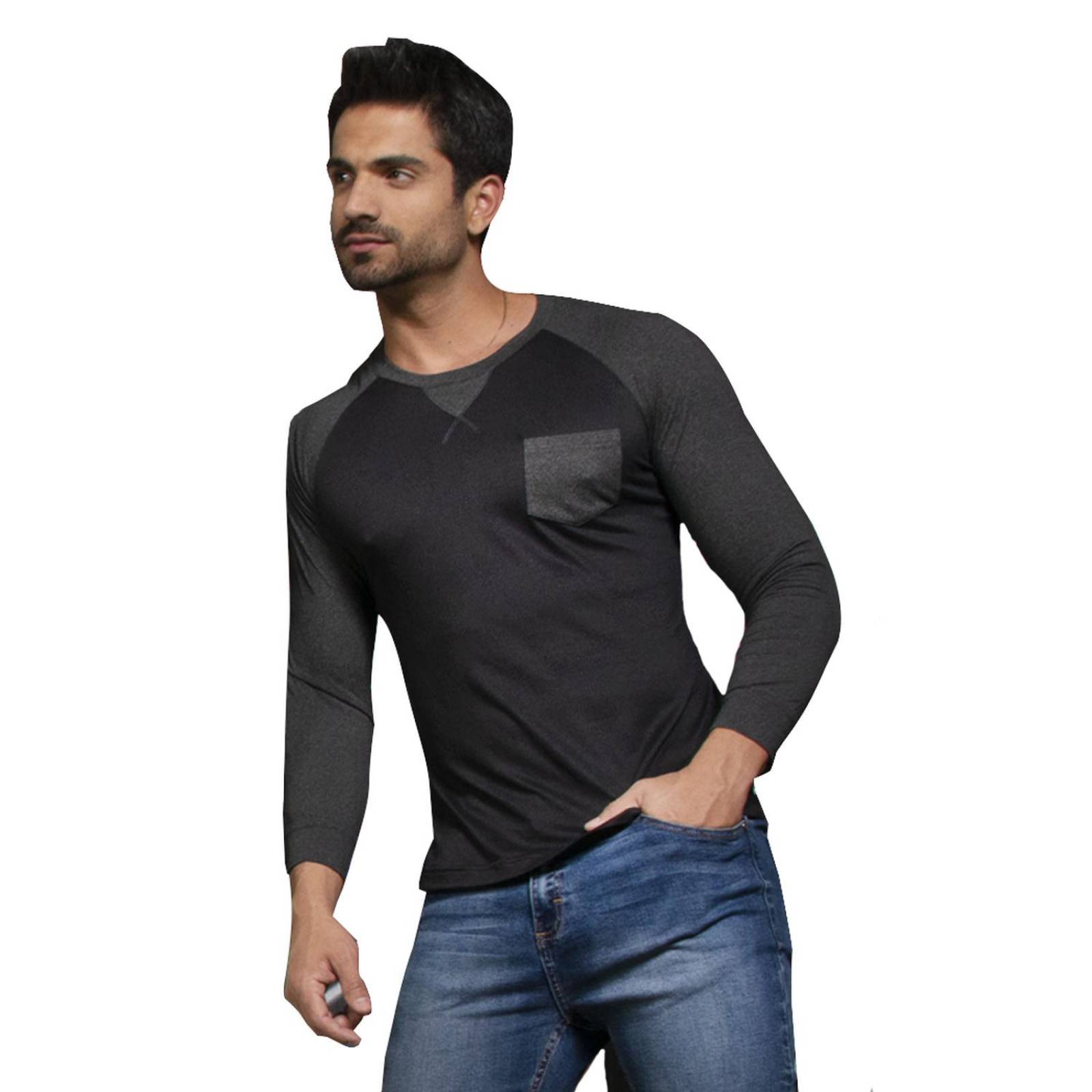 Playera Beisbolera Para Hombre Casual Basica Slim Fit Gris 