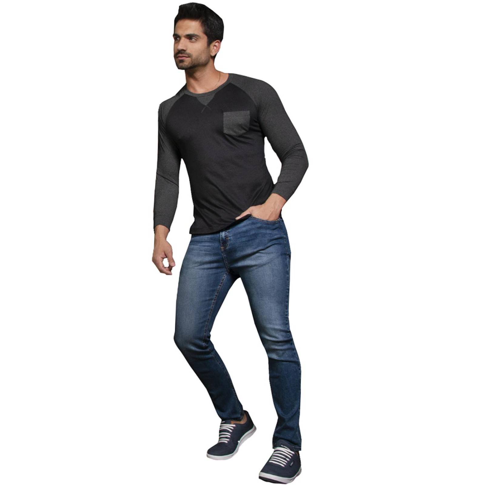 Playera Beisbolera Para Hombre Casual Basica Slim Fit Gris 