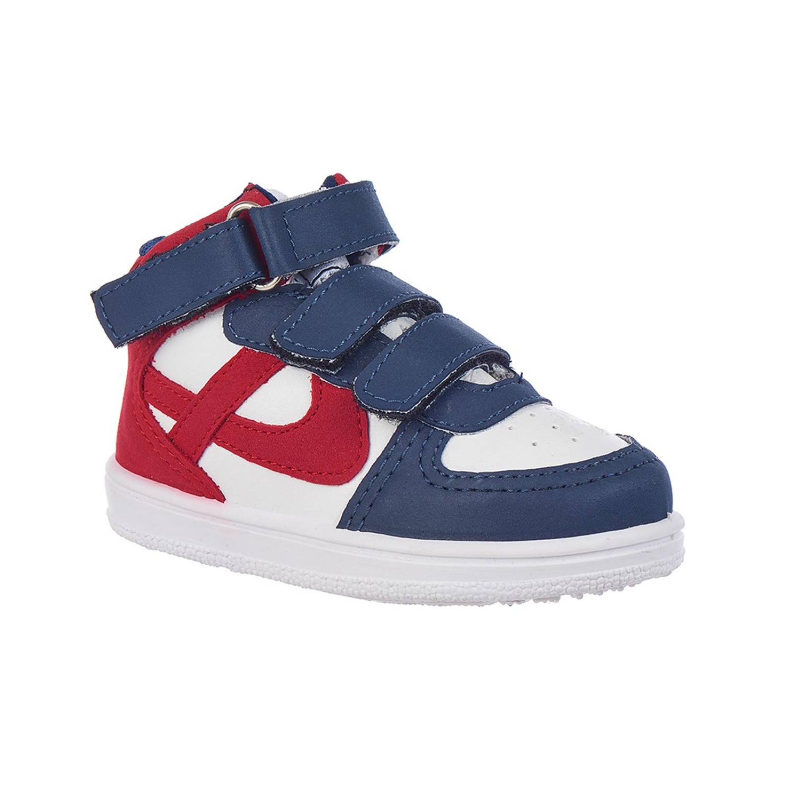 Tenis blancos con discount azul y rojo