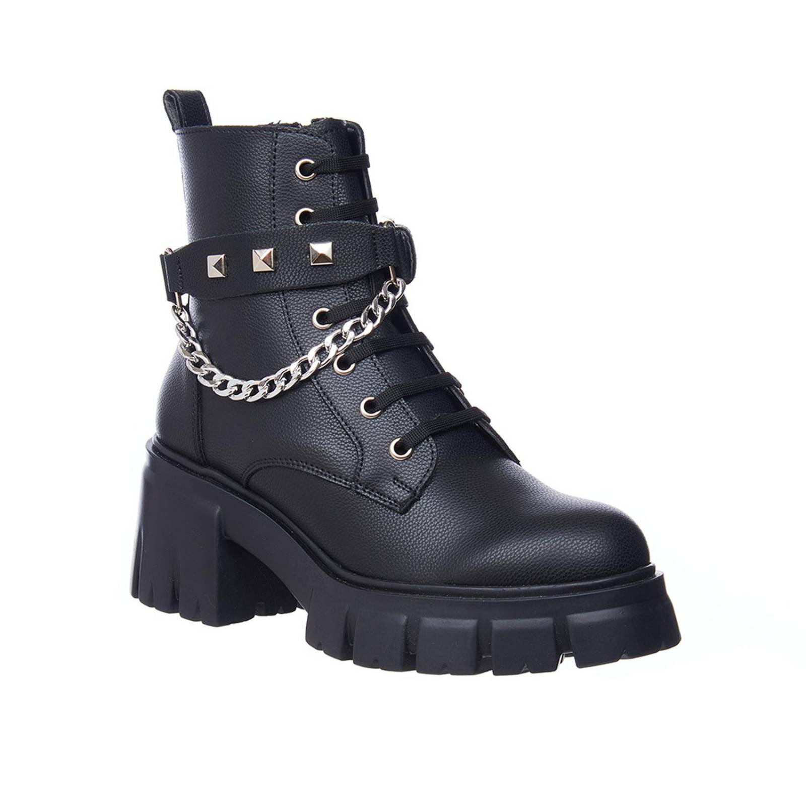 Botas Mujer Negro Con Cadena Diseño Gotico Casuales 