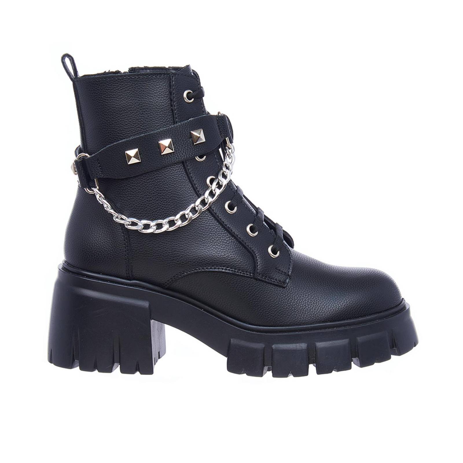 Botas Mujer Negro Con Cadena Diseño Gotico Casuales 