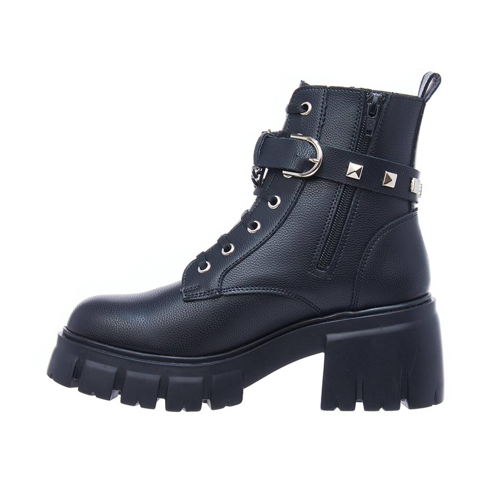 Botas Mujer Negro Con Cadena Diseño Gotico Casuales 