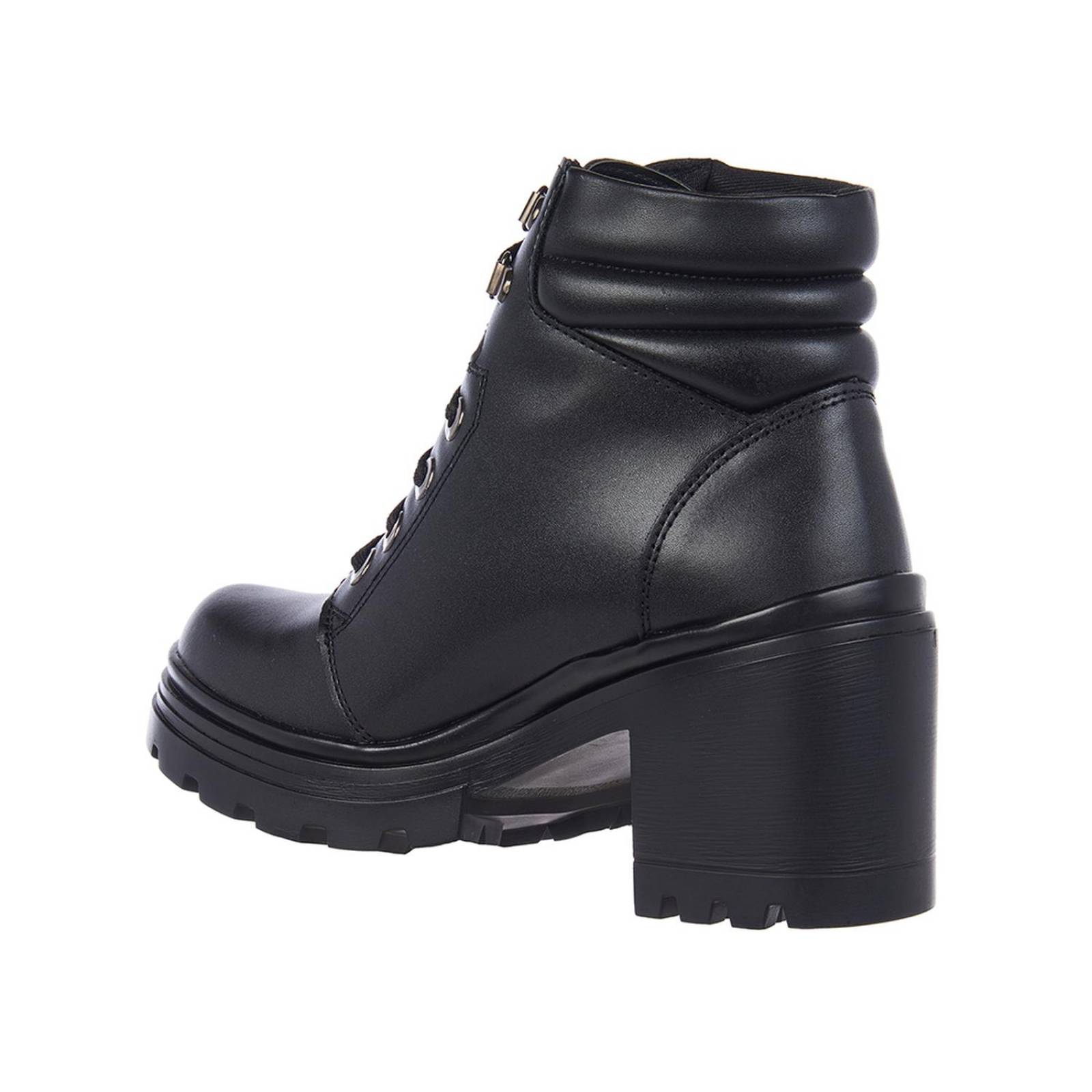 Botines Mujer Casuales Tipo Piel Negro Tacón Ancho 