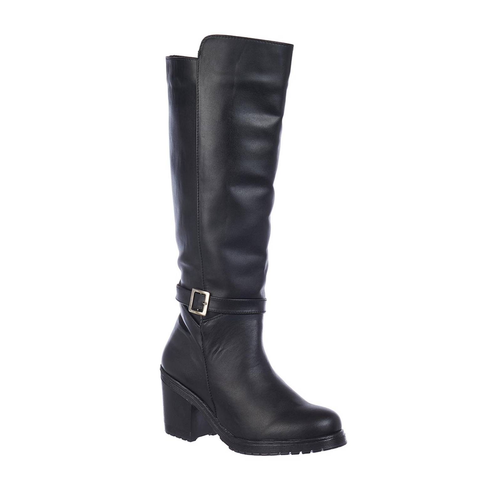 Botas Altas Mujer Tipo Piel Negro Tacon Ancho