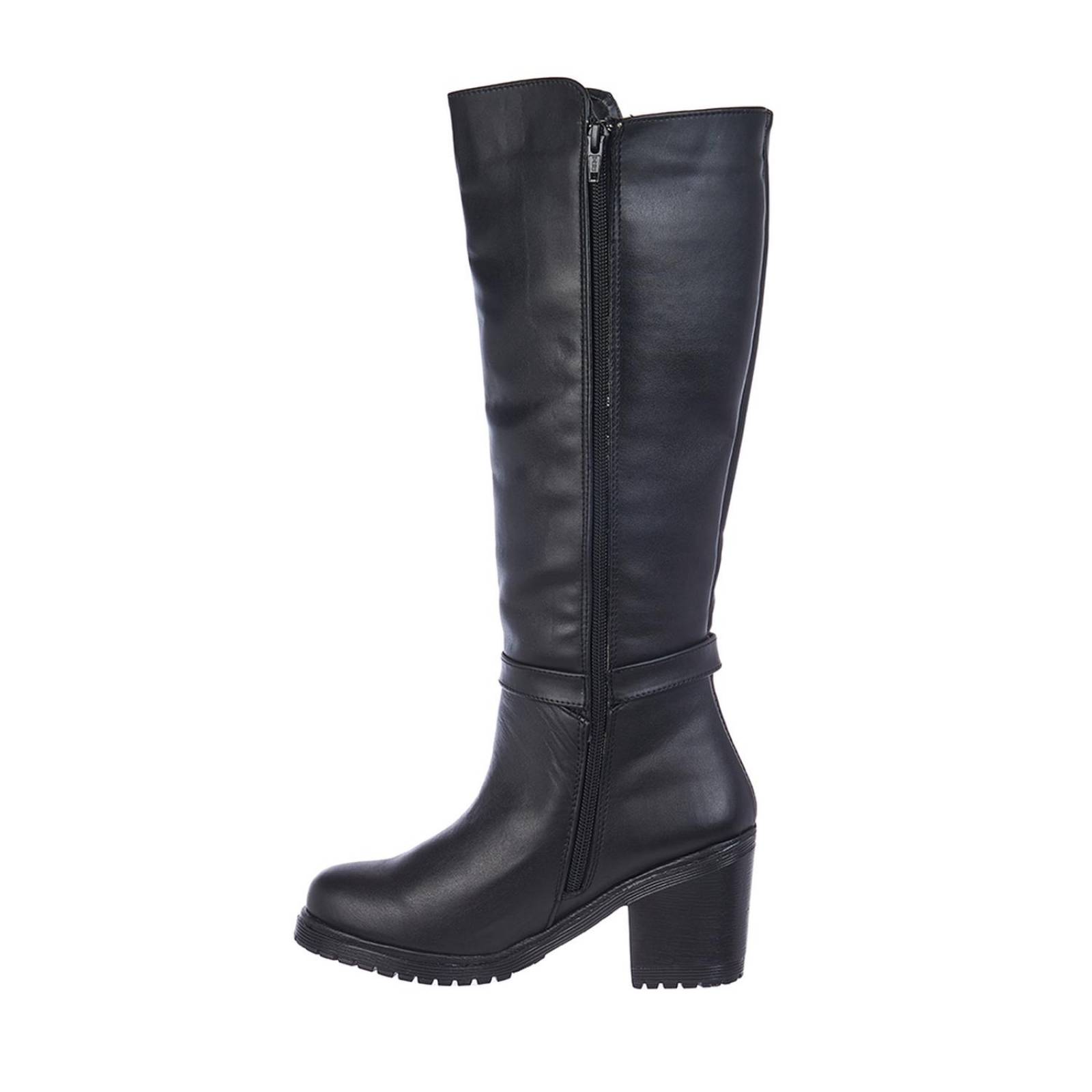 Botas Altas Mujer Tipo Piel Negro Tacon Ancho 