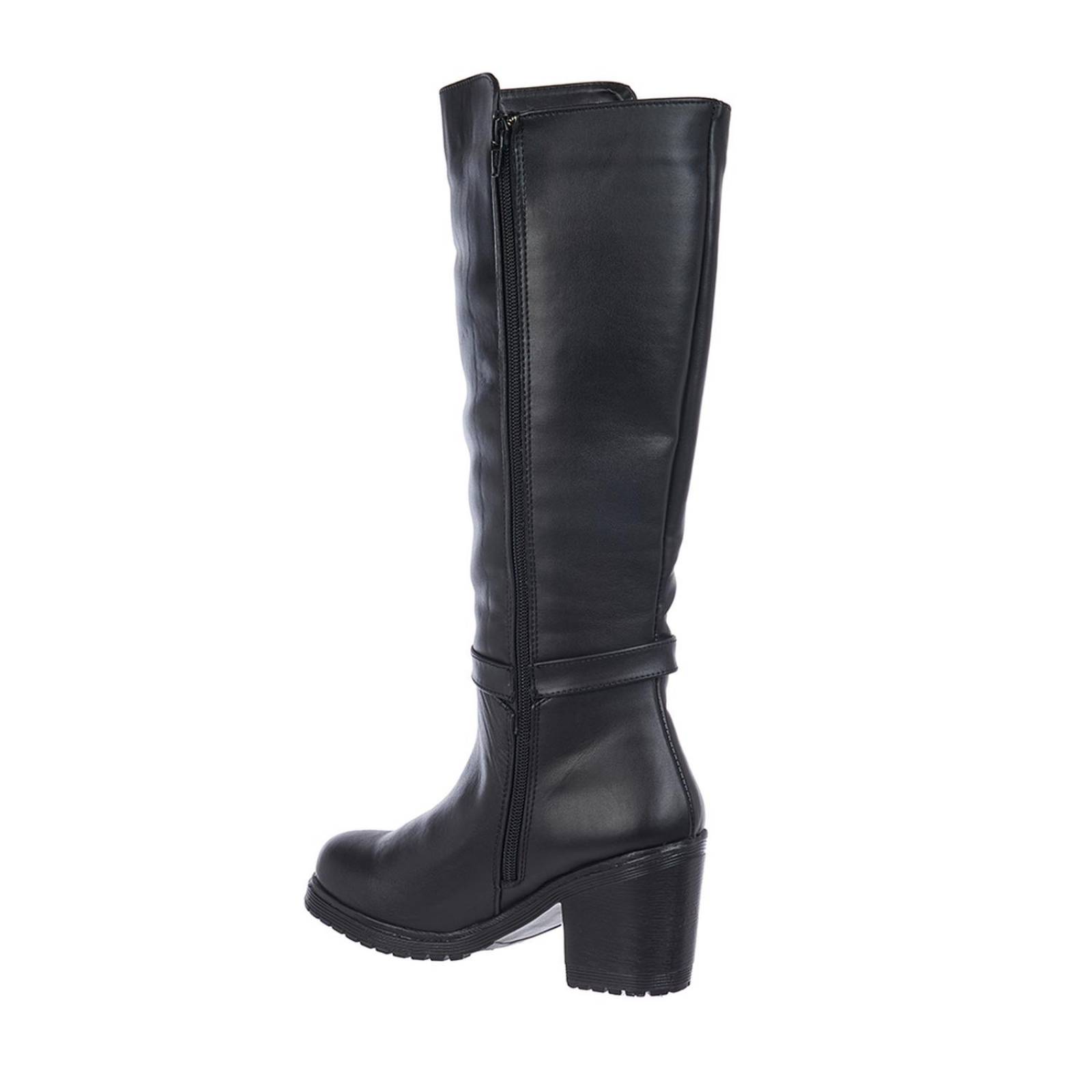 Botas Altas Mujer Tipo Piel Negro Tacon Ancho 
