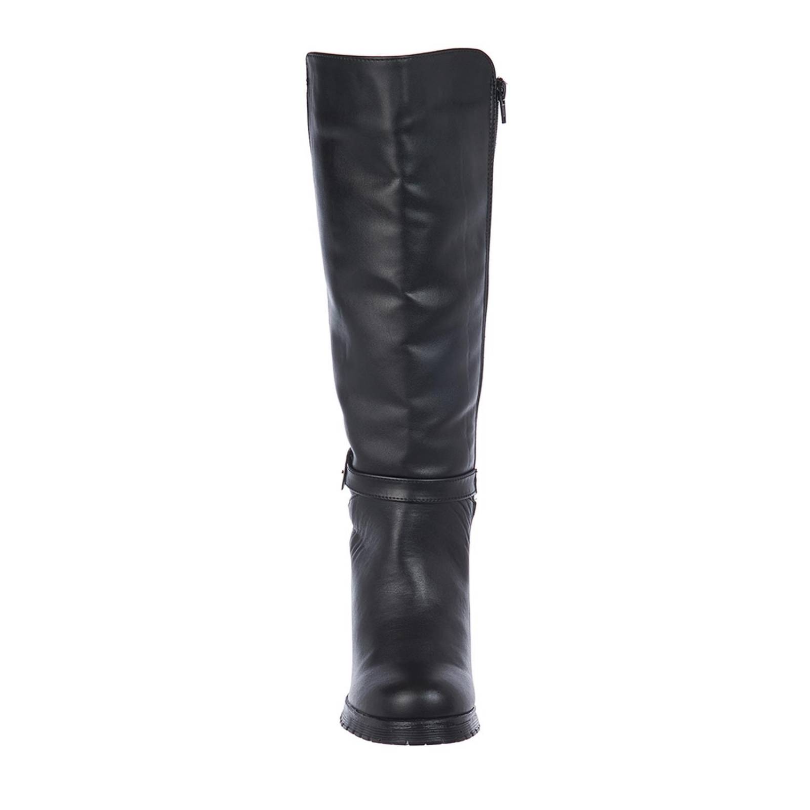 Botas Altas Mujer Tipo Piel Negro Tacon Ancho 
