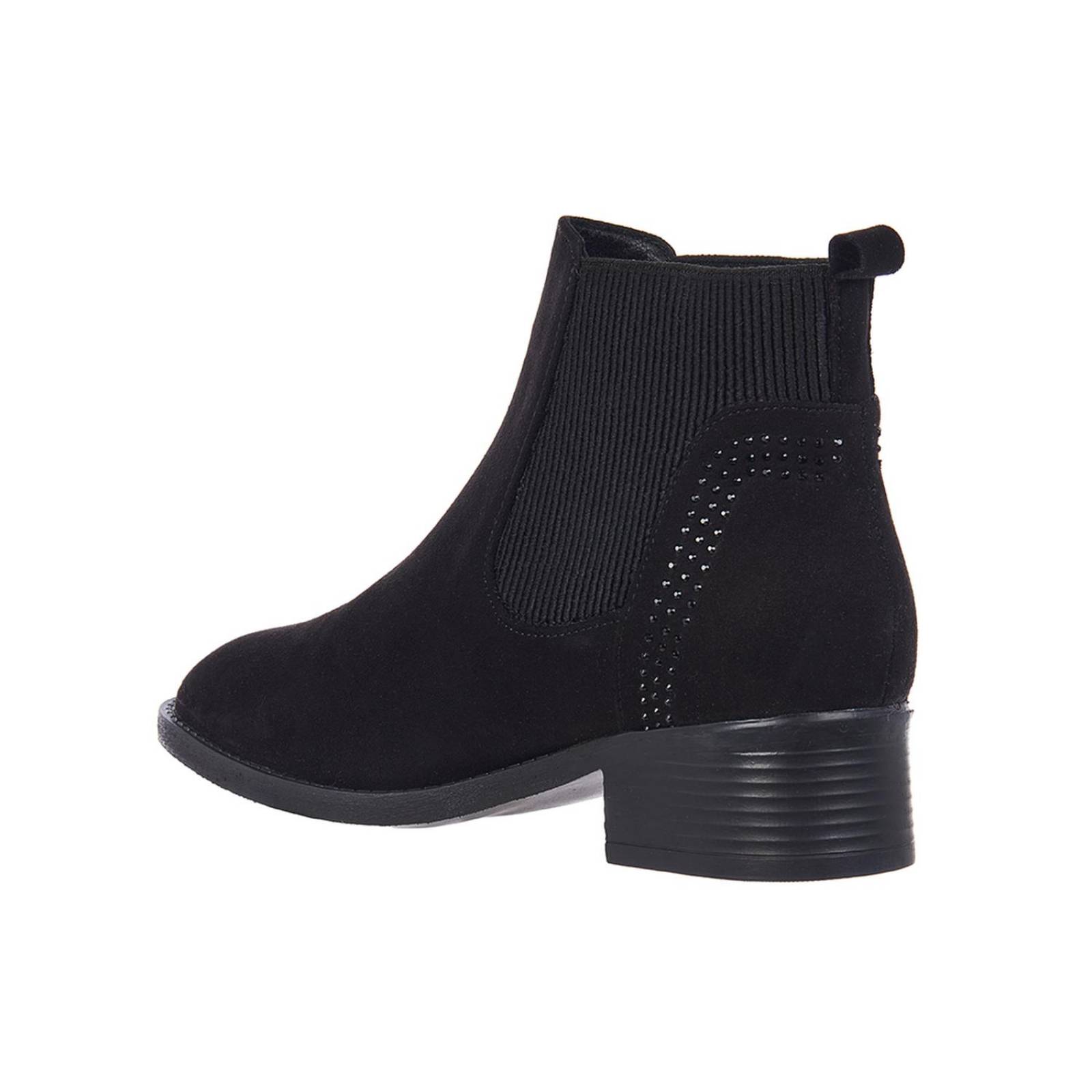 Botines Chelsea Con Pedrería Mujer Negro y Elastico
