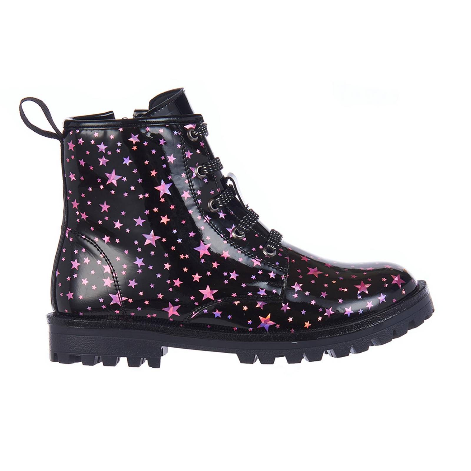 Botines Ni as Charol Negros Con Estrellas Modernos