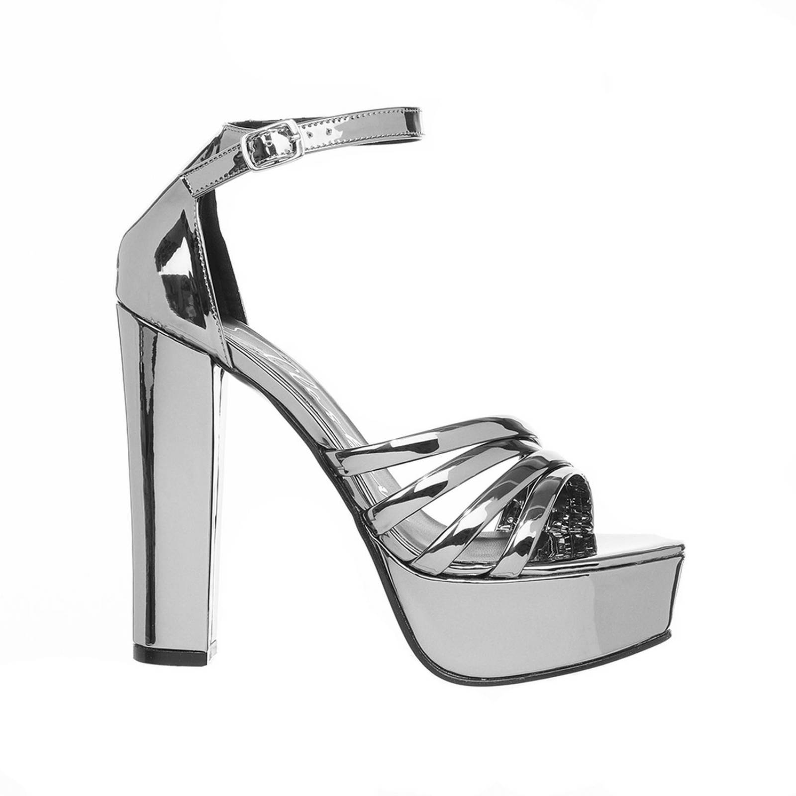 Sandalias Plataforma Alta Mujer Charol Plata Casuales 