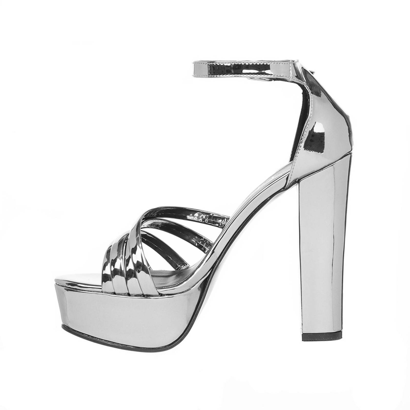 Sandalias Plataforma Alta Mujer Charol Plata Casuales 