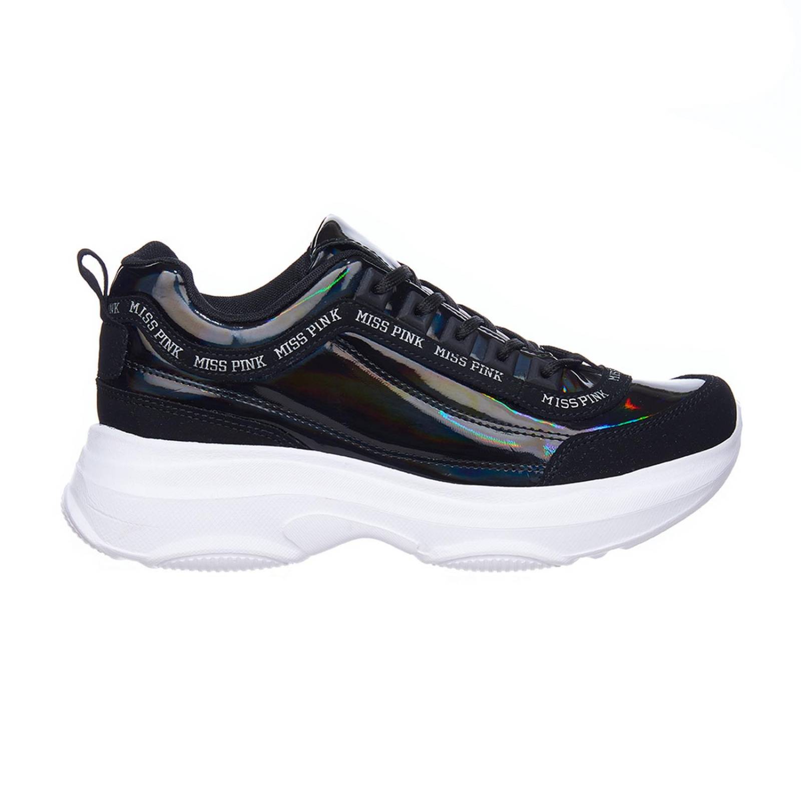 Tenis Mujer Casuales Charol Negro Con Plataforma 