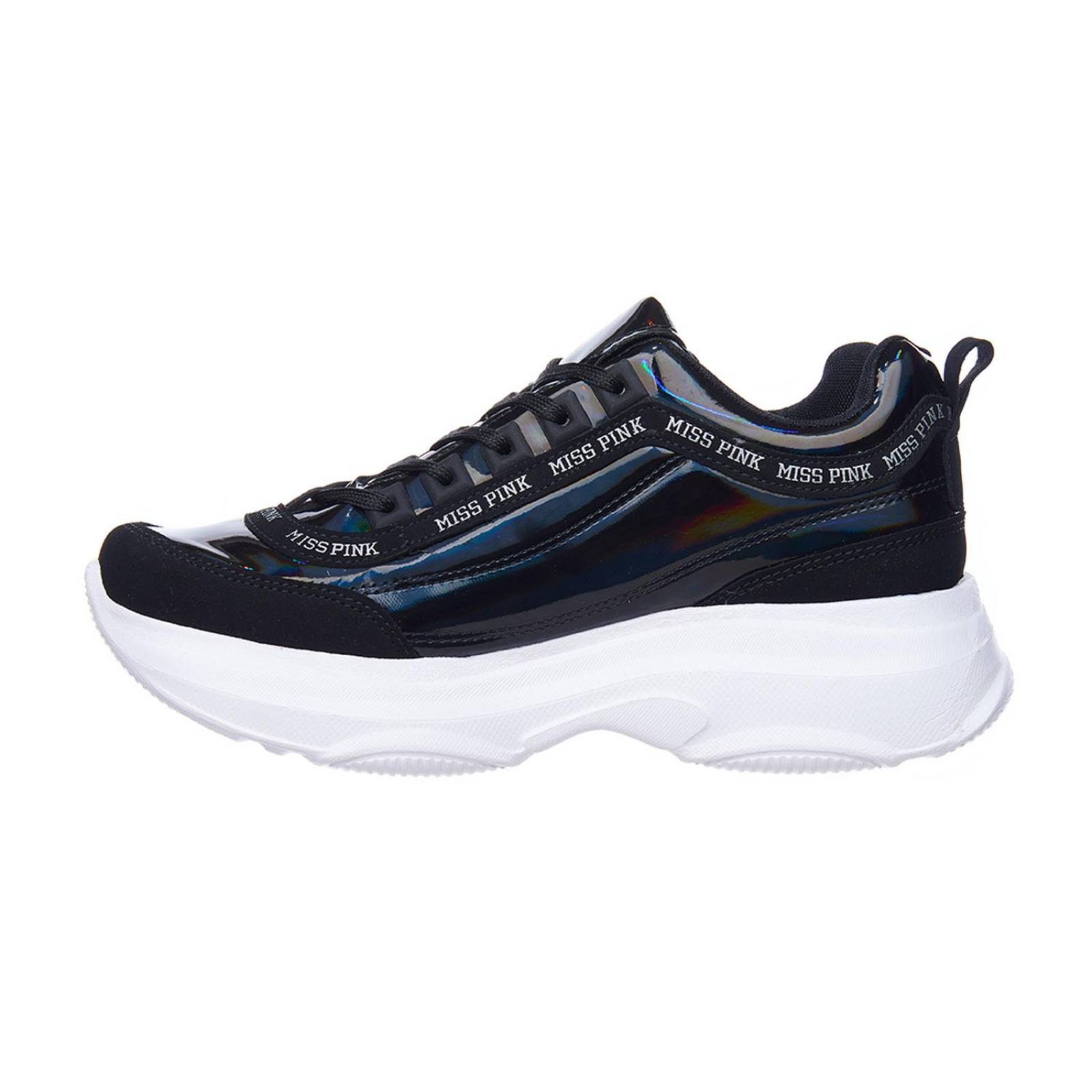Tenis Mujer Casuales Charol Negro Con Plataforma 