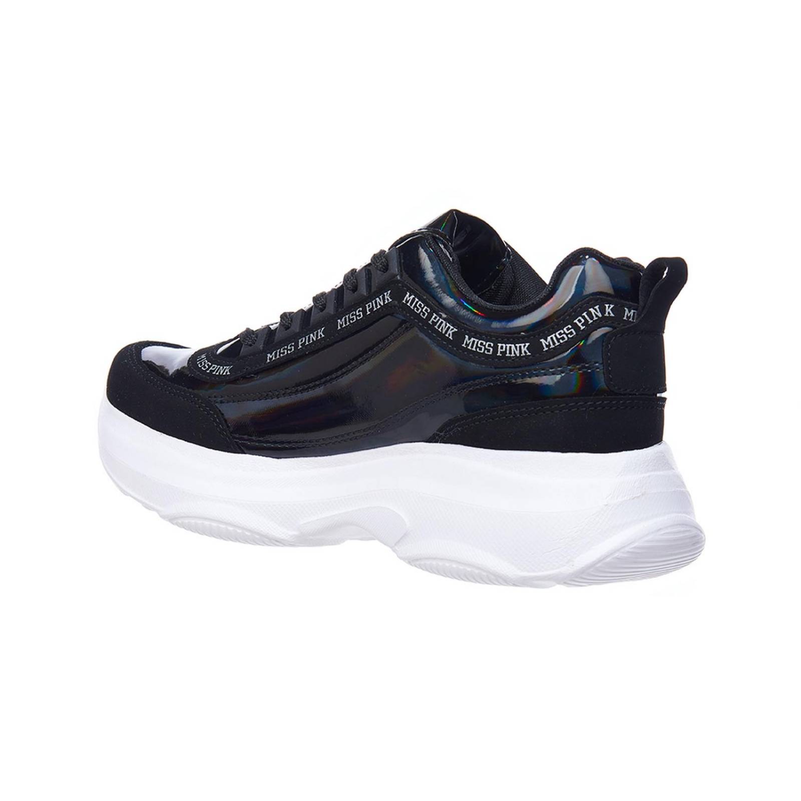 Tenis Mujer Casuales Charol Negro Con Plataforma 