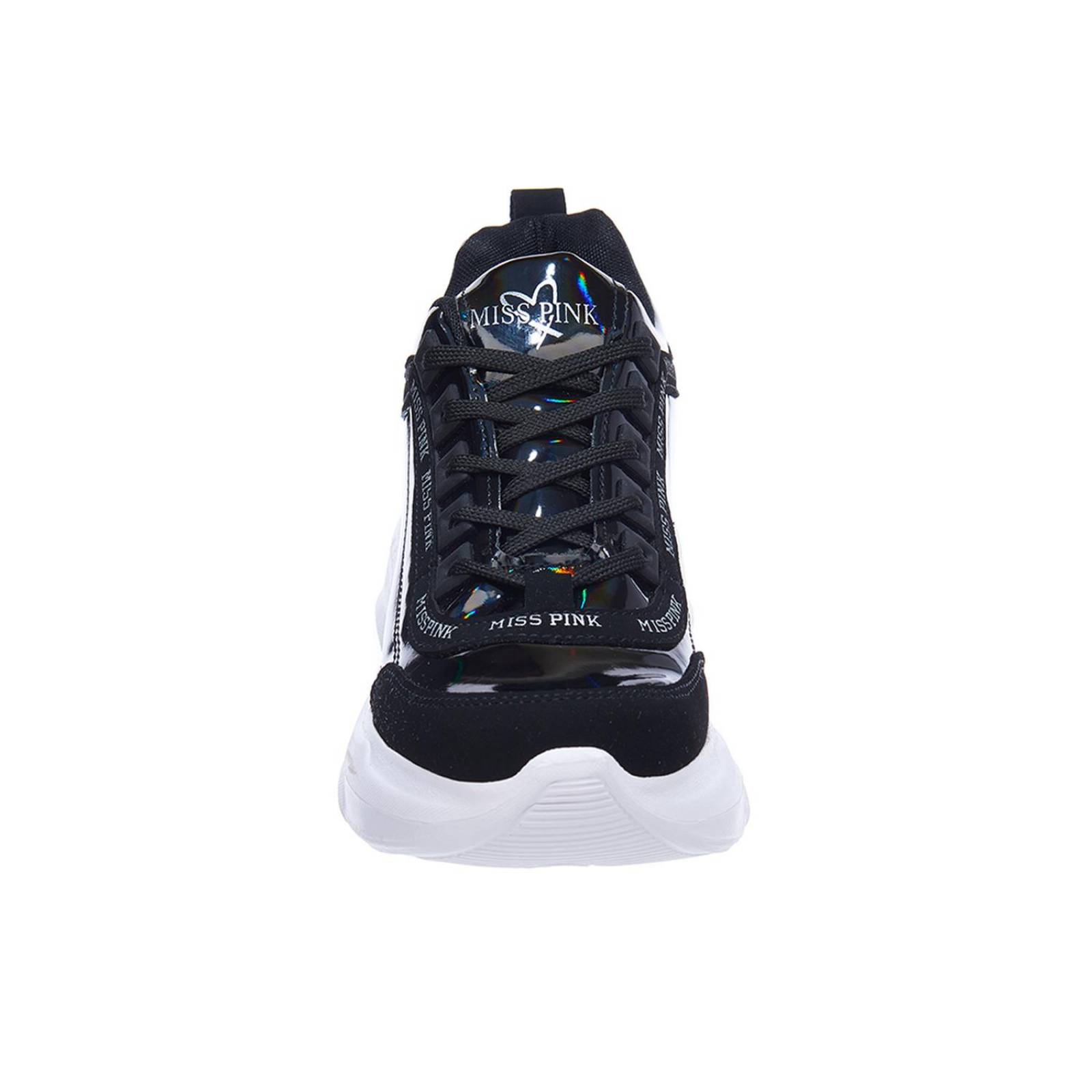 Tenis Mujer Casuales Charol Negro Con Plataforma 