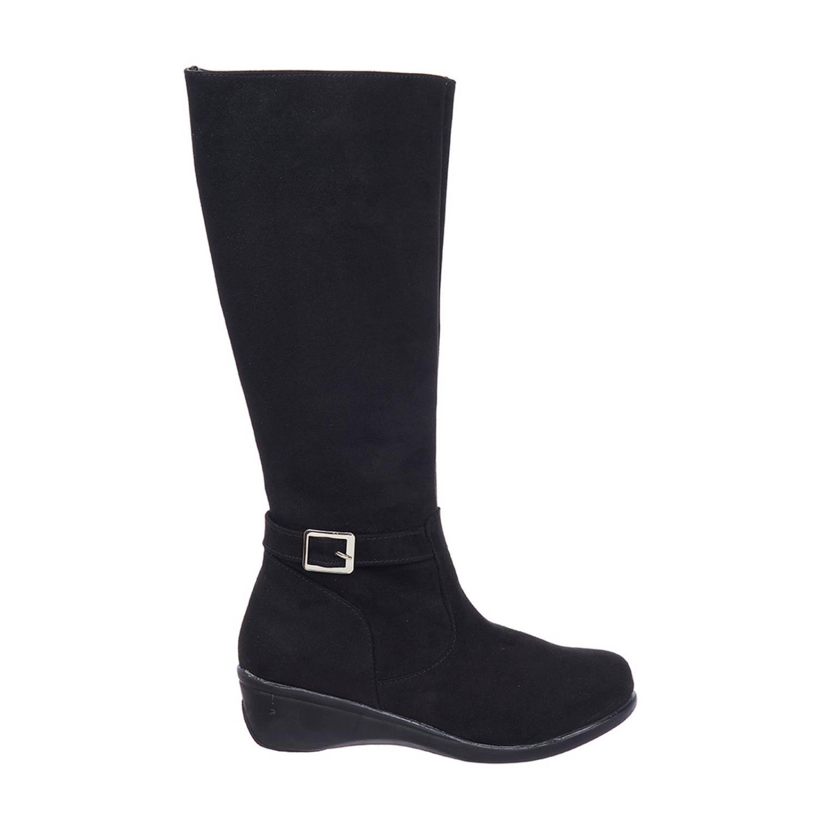 Botas Altas Mujer Tipo Gamuza Negro Plataforma Baja 