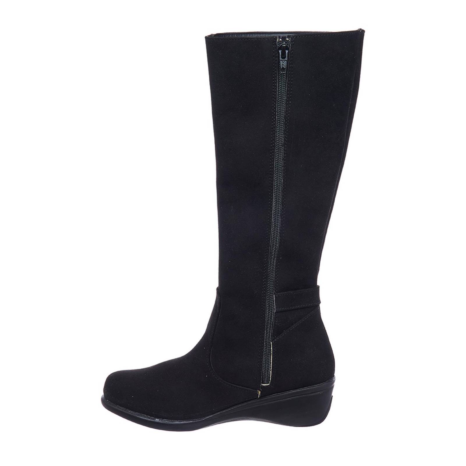 Botas Altas Mujer Tipo Gamuza Negro Plataforma Baja 