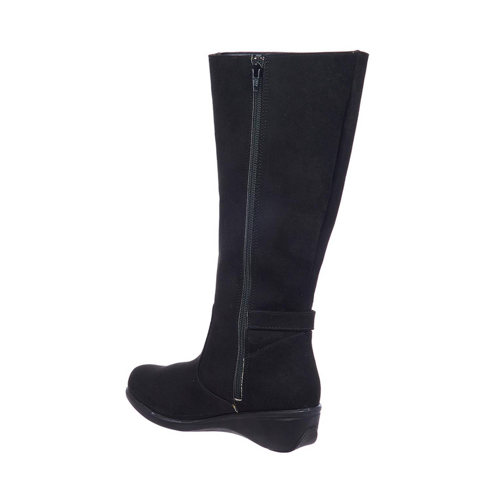 Botas Altas Mujer Tipo Gamuza Negro Plataforma Baja 