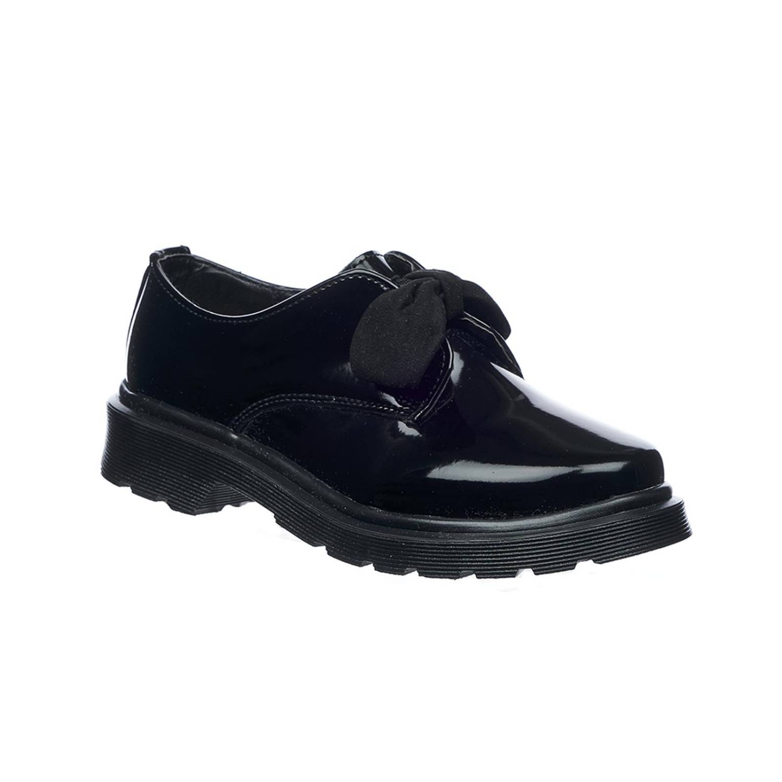Zapato Escolar Niñas Juvenil Charol Negro Moño Casual Cómodos 