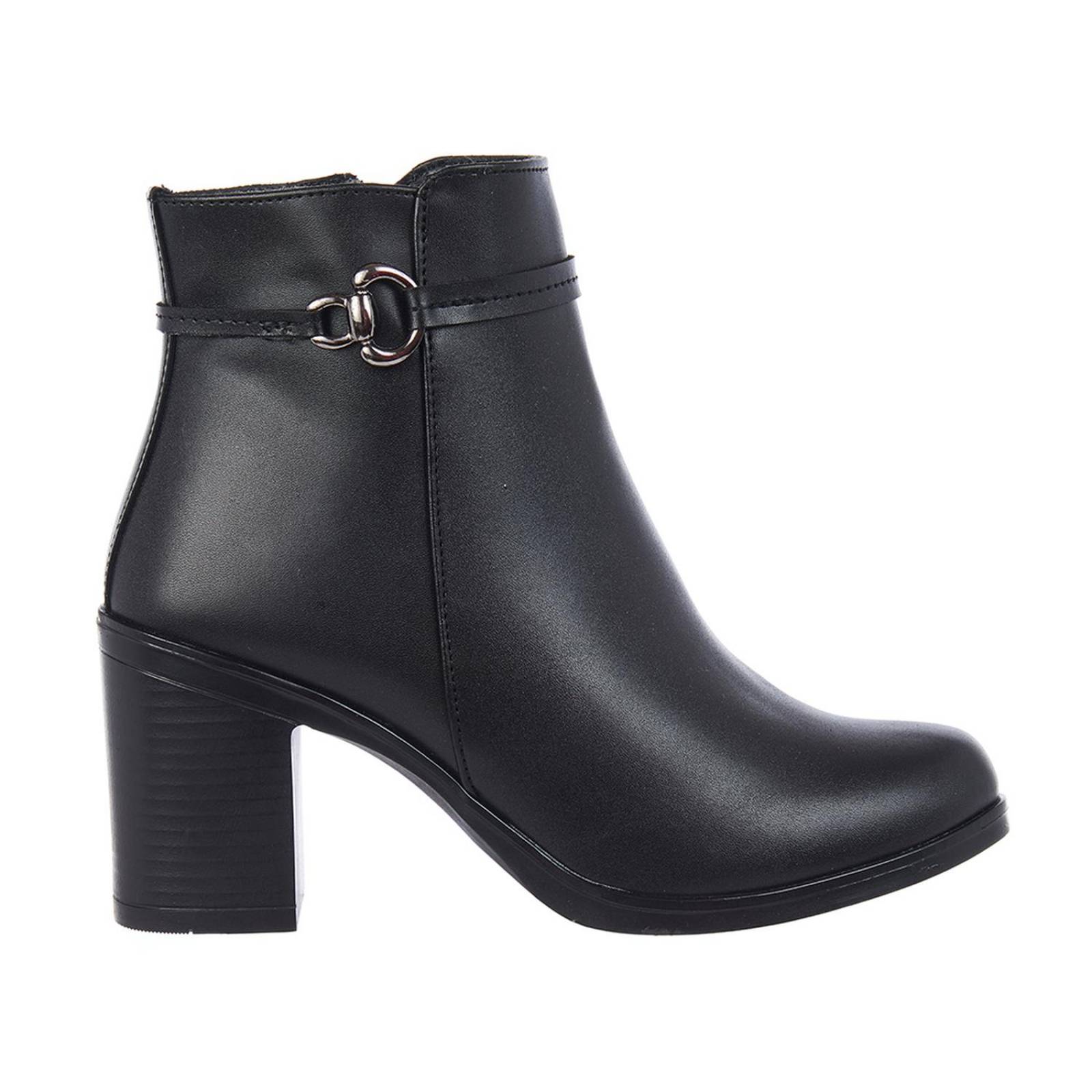 Botines Mujer Tipo Piel Negro Herraje Formales Casuales