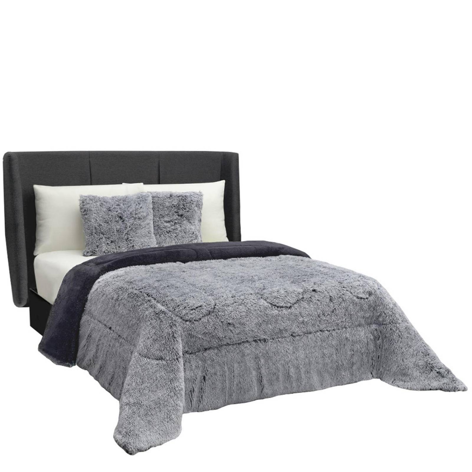 COBERTOR KING SIZE BLANCO Y NEGRO DOBLE VISTA PELO ALTO 