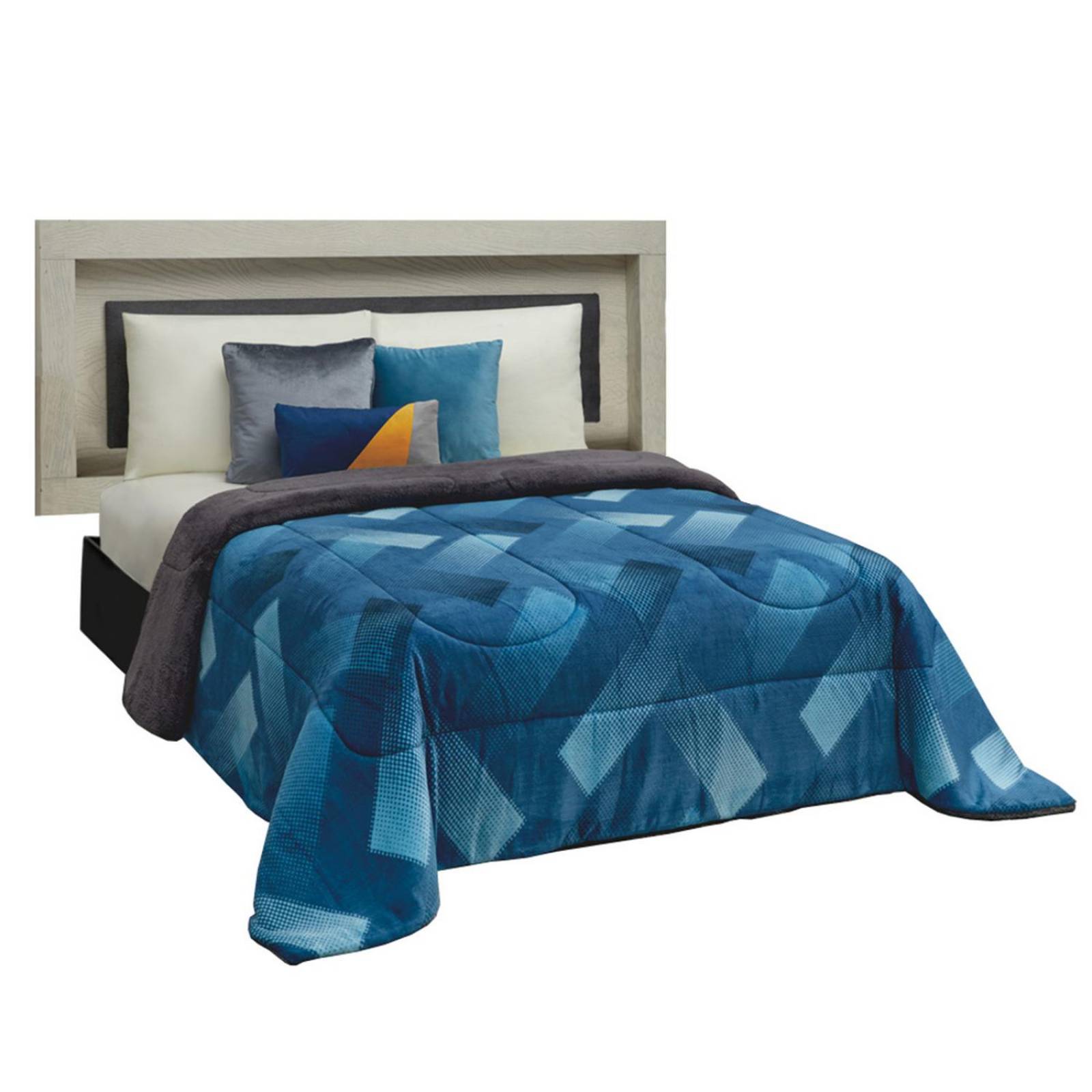 COBERTOR DE BORREGA KING SIZE CITRINO AZUL ULTRA SUAVE 