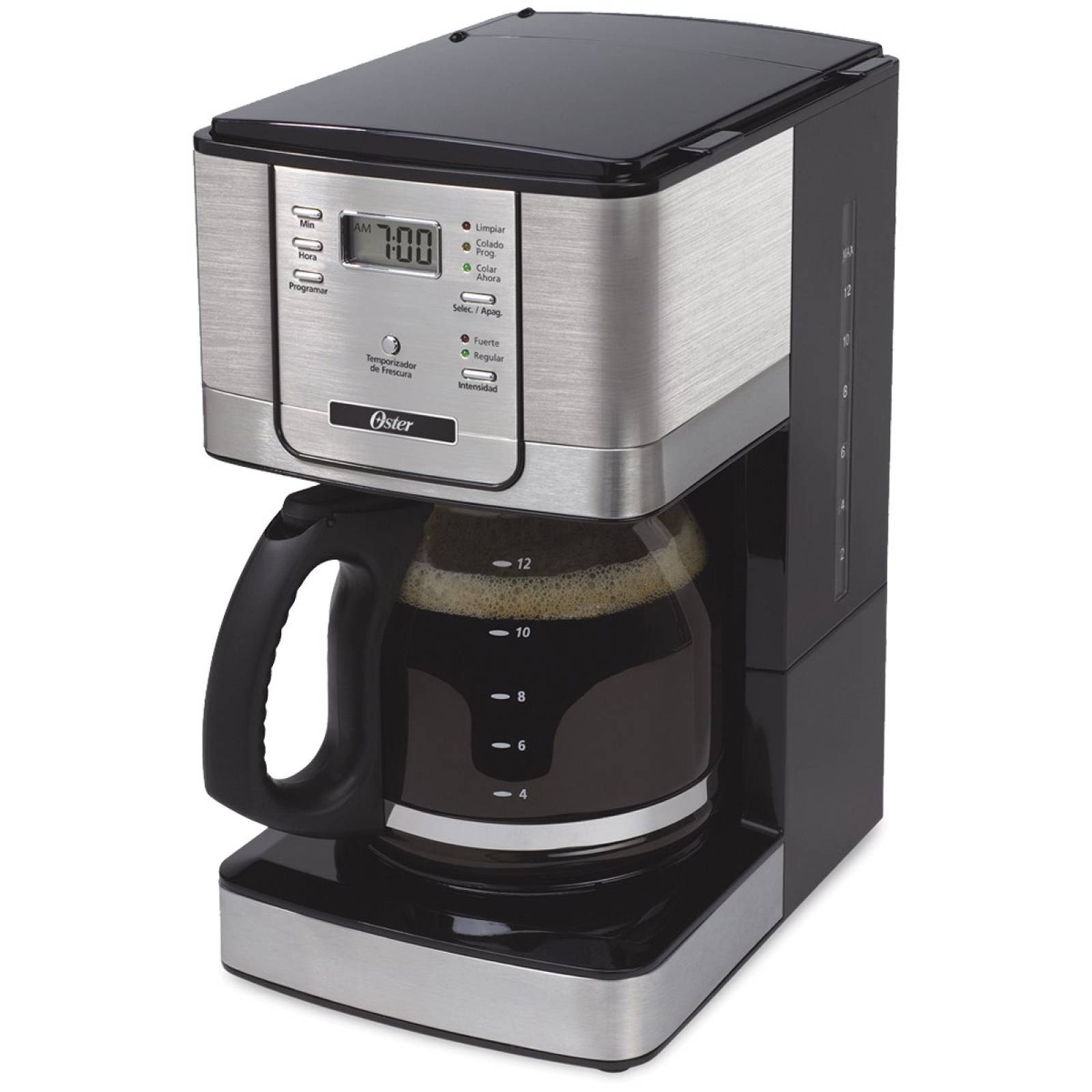 Cafetera 12 tazas Programable Jarra de Vidrio plata/ negro Oster