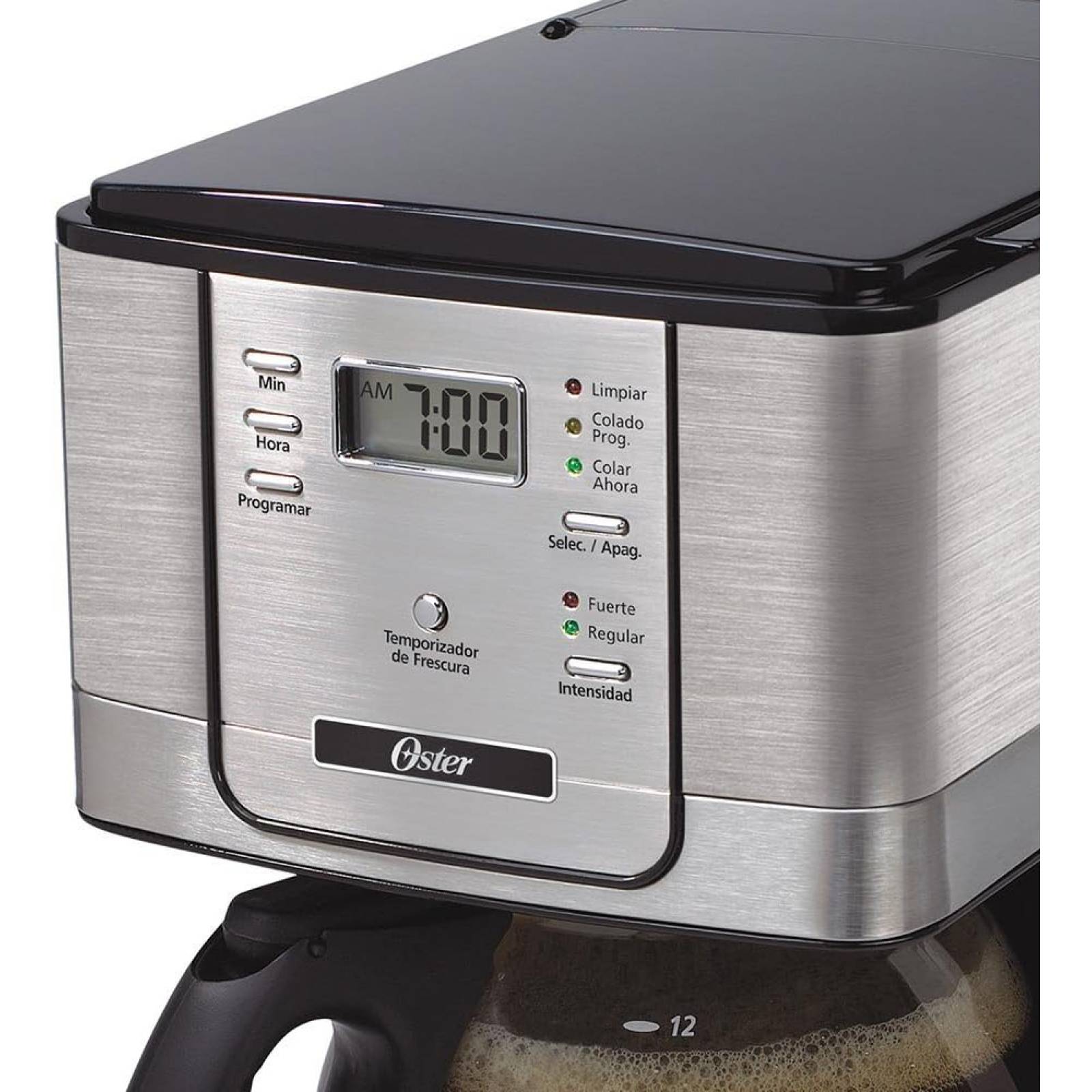 Cafetera 12 tazas Programable Jarra de Vidrio plata/ negro Oster