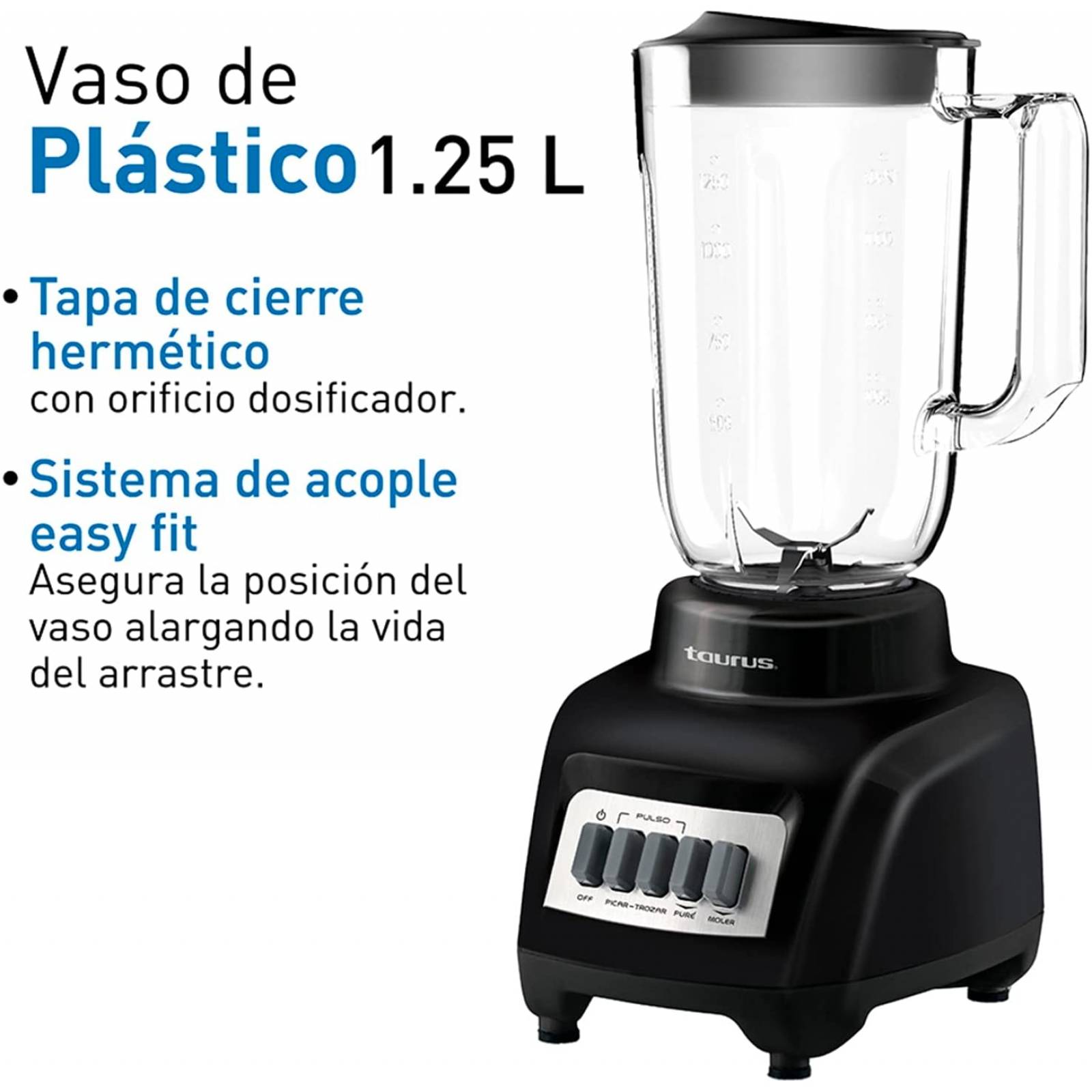 Licuadora 4 velocidades 1lt vaso Plastico negro Taurus Haley