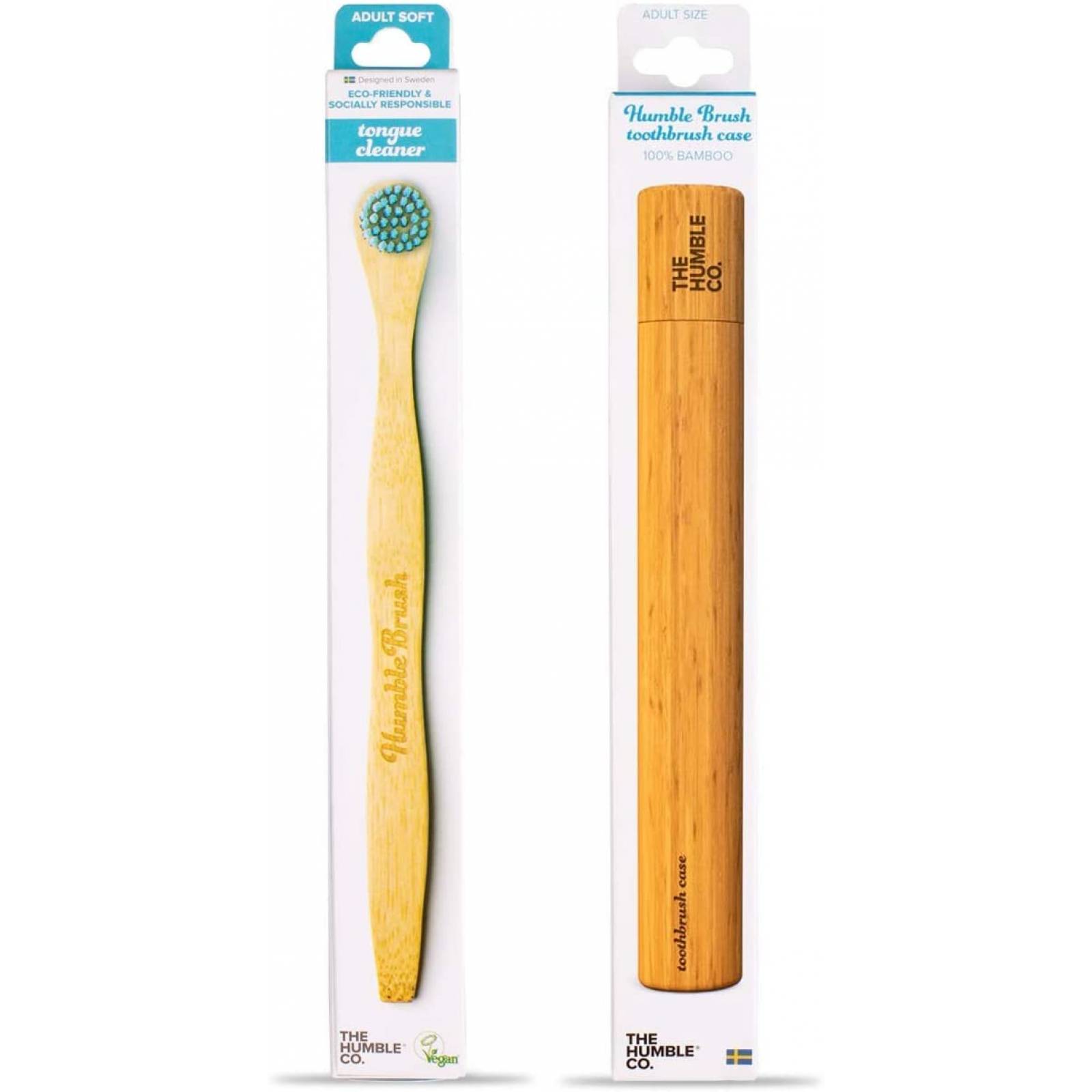 Kit humble cuidado bucal, porta cepillo y limpiador de lengua hechos de bambú