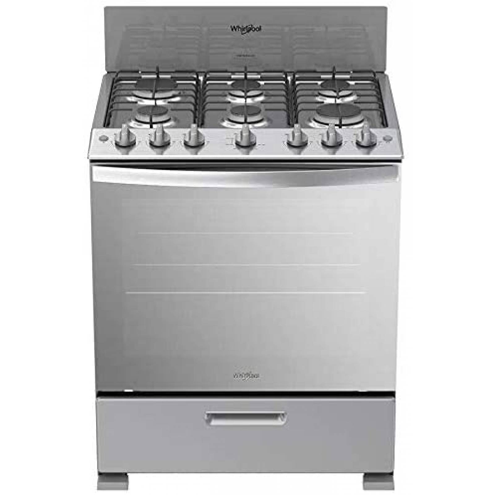 Estufa whirlpool de gas de piso 30 pulgadas con 6 quemadores silver enc. electrónico, acero inox wfr3400d