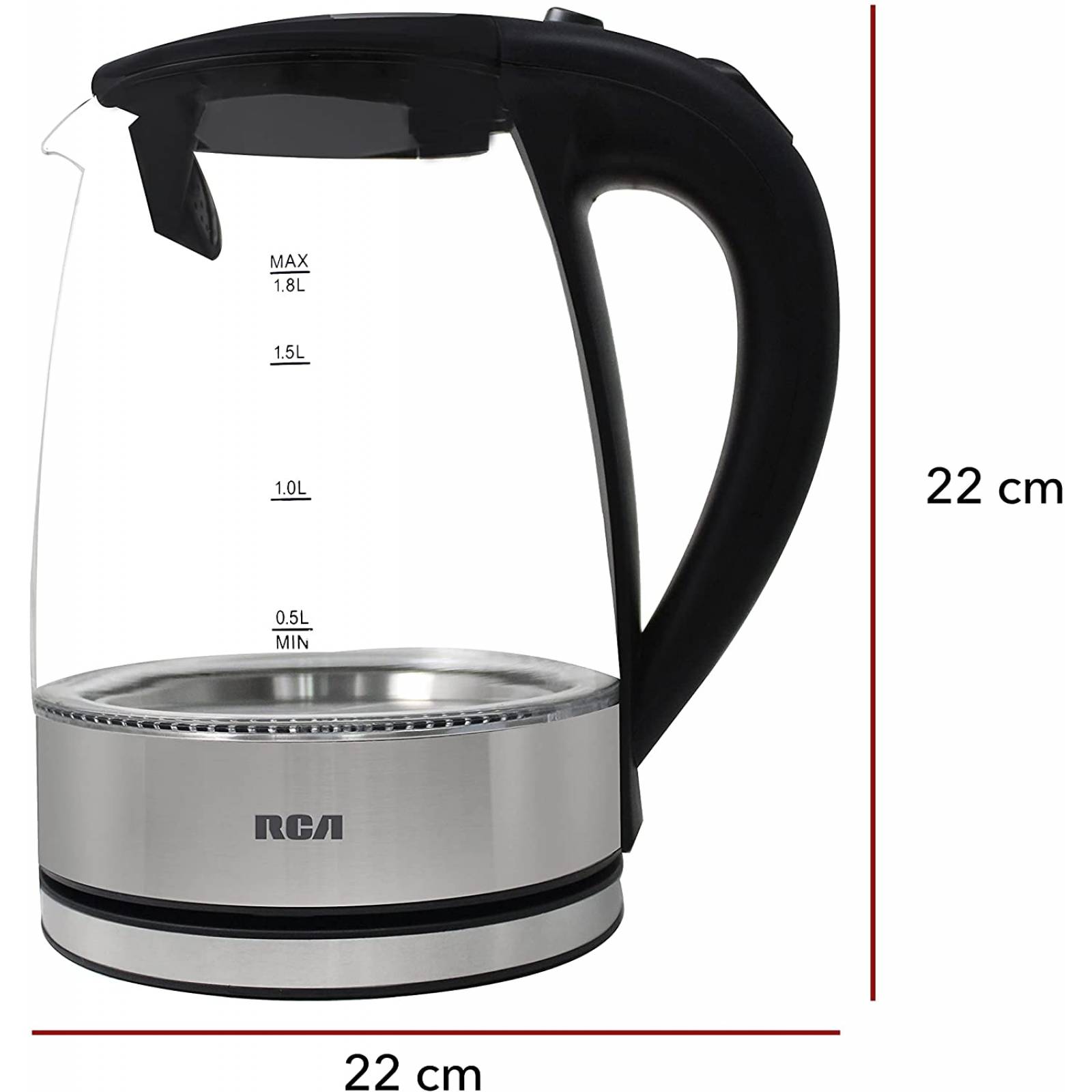 Tetera eléctrica de cristal 1.8 lts marca RCA