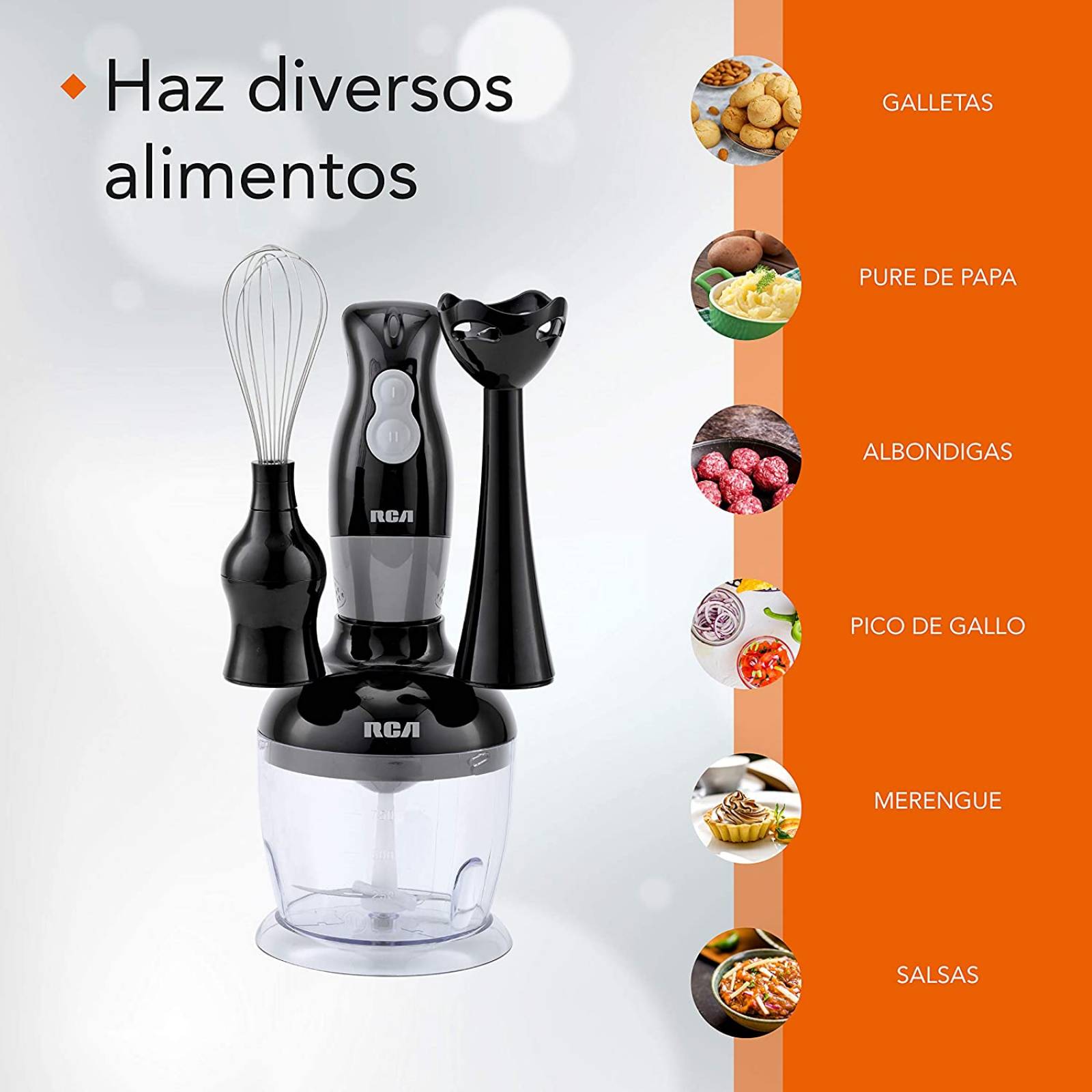 Batidora de mano 3 en 1, 2 vel 750 ml marca RCA