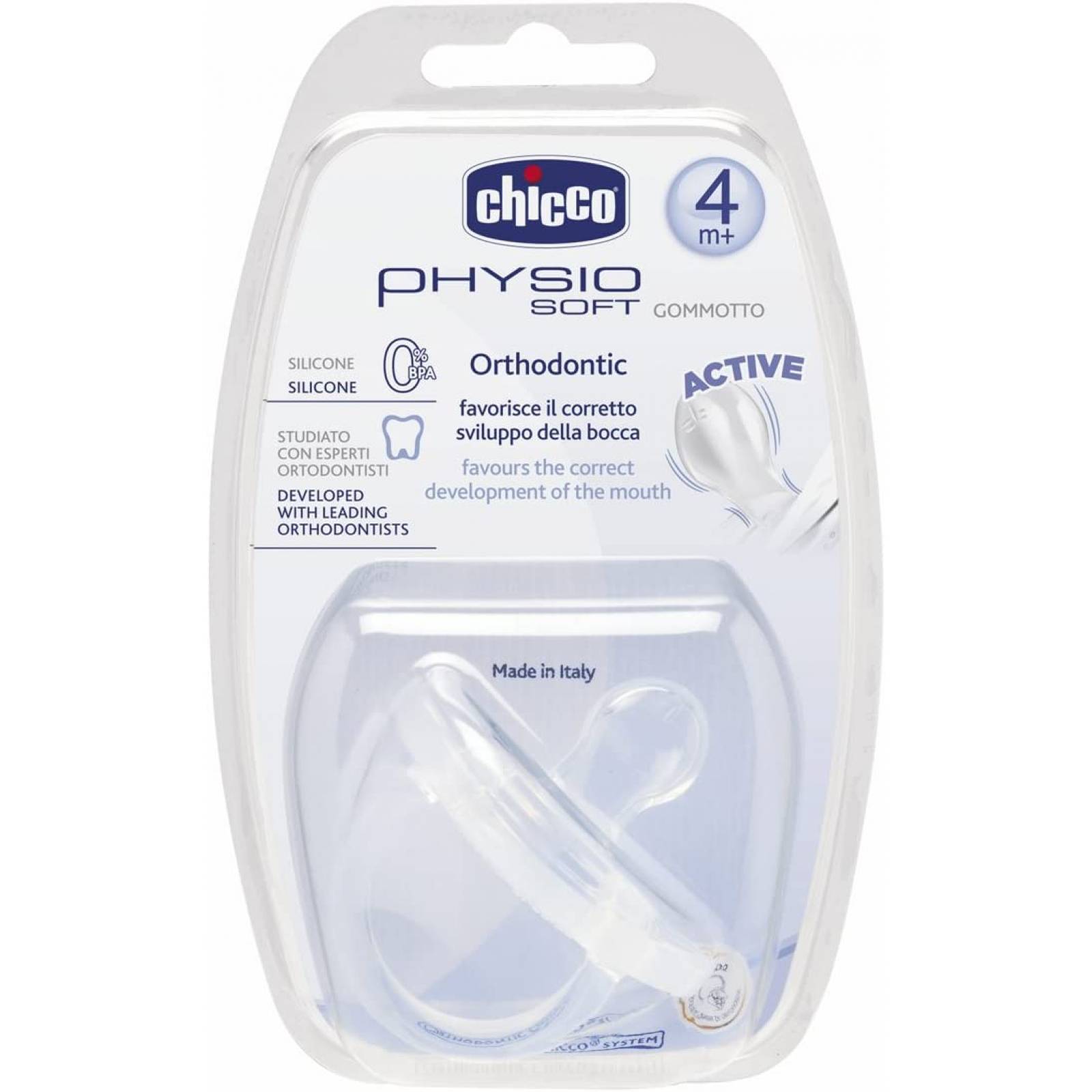 Chicco Physio Soft Chupete De Silicona, A Partir De 4 Meses, Transparente