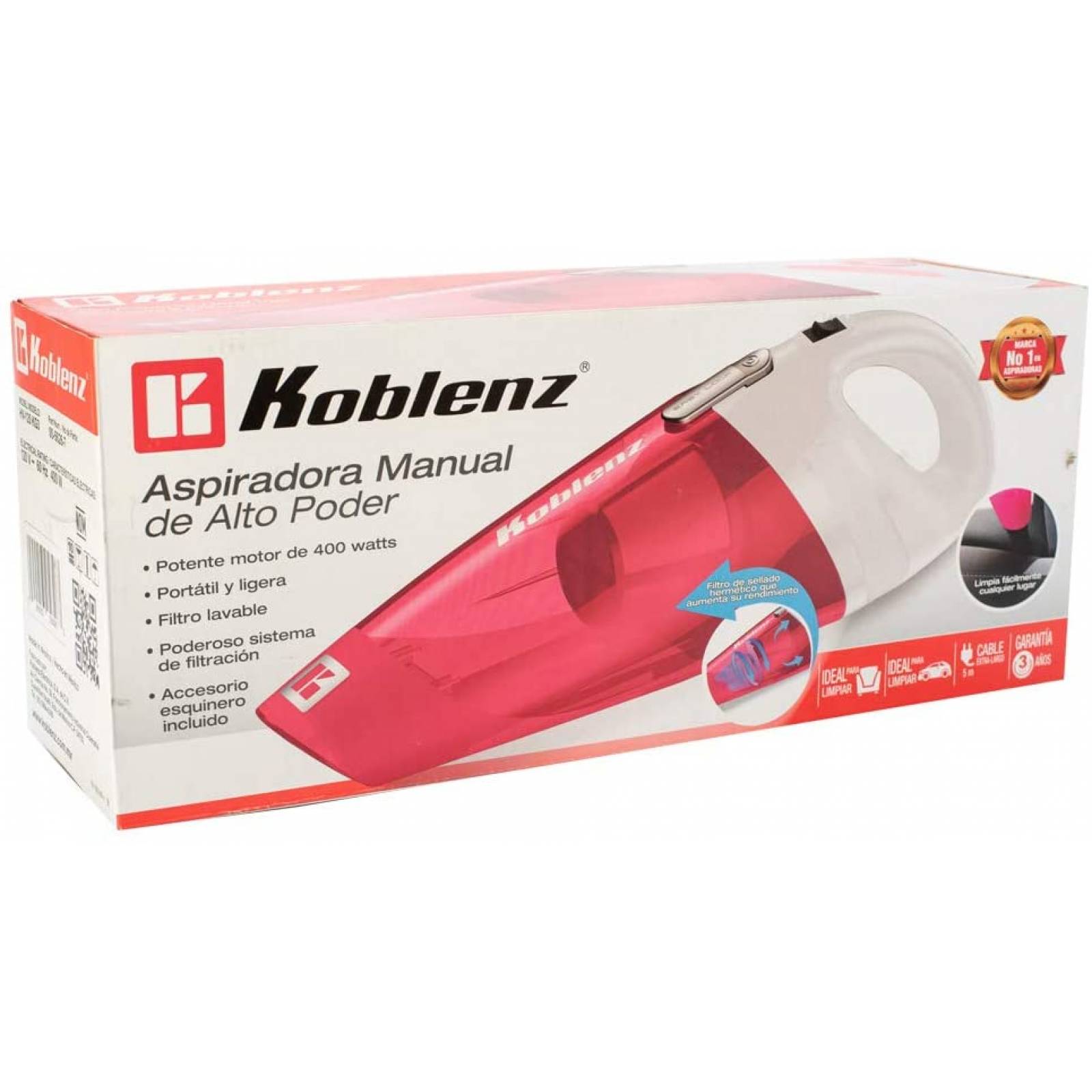 Aspiradora mano 120v accesorio esquinero con adaptador rosa/blanco Koblenz
