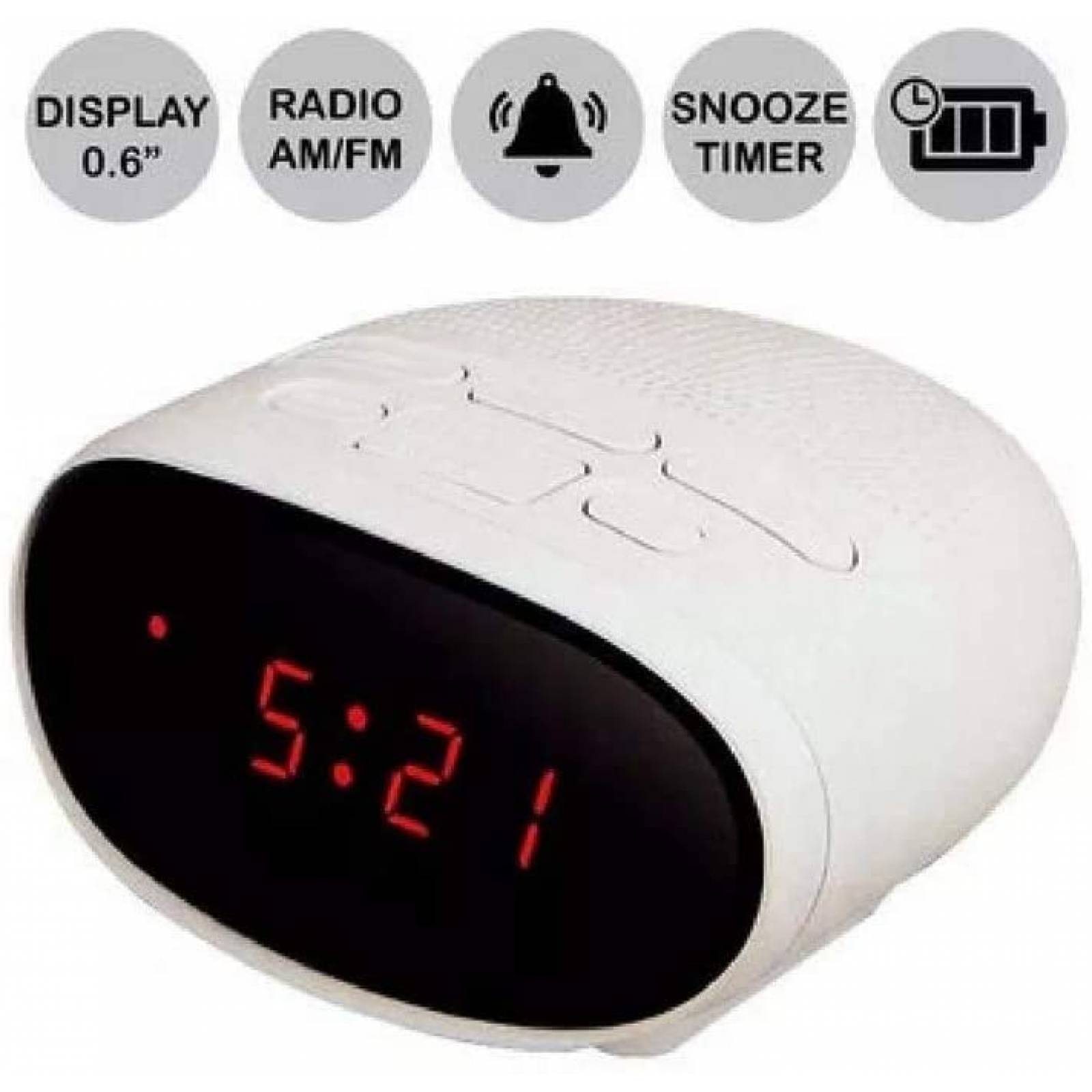 Reloj despertador con radio am/fm display 6 snooze blanco