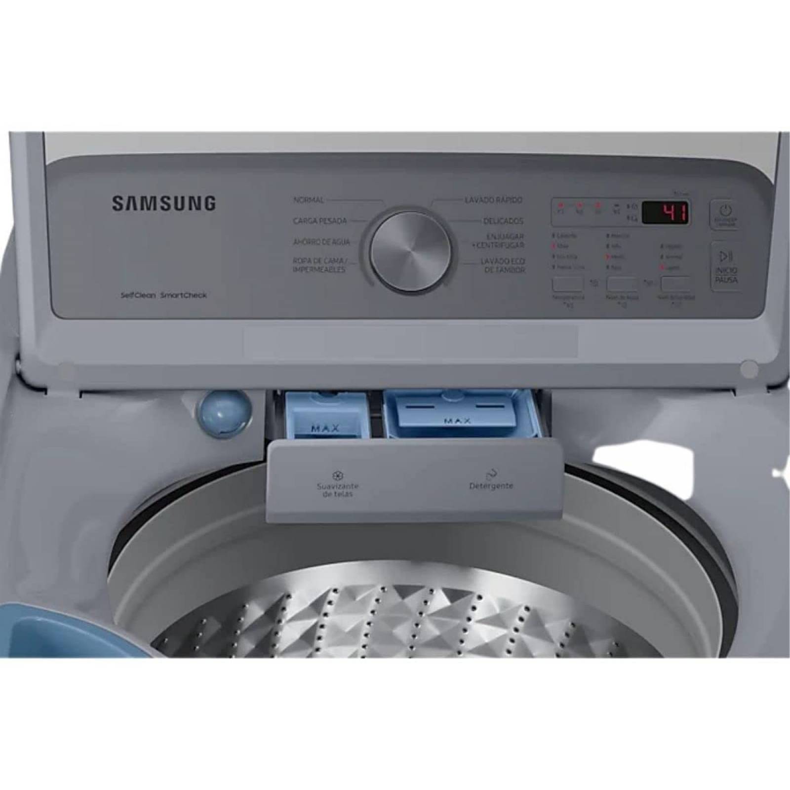 Lavadora 21 kg carga superior color gris marca samsung