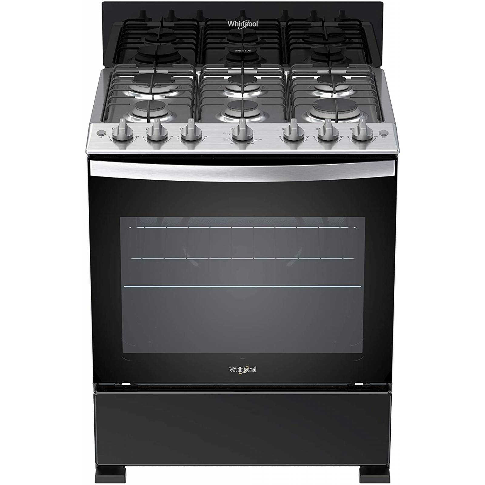 Estufa 30p de piso gas 6 quemadores negro whirpool
