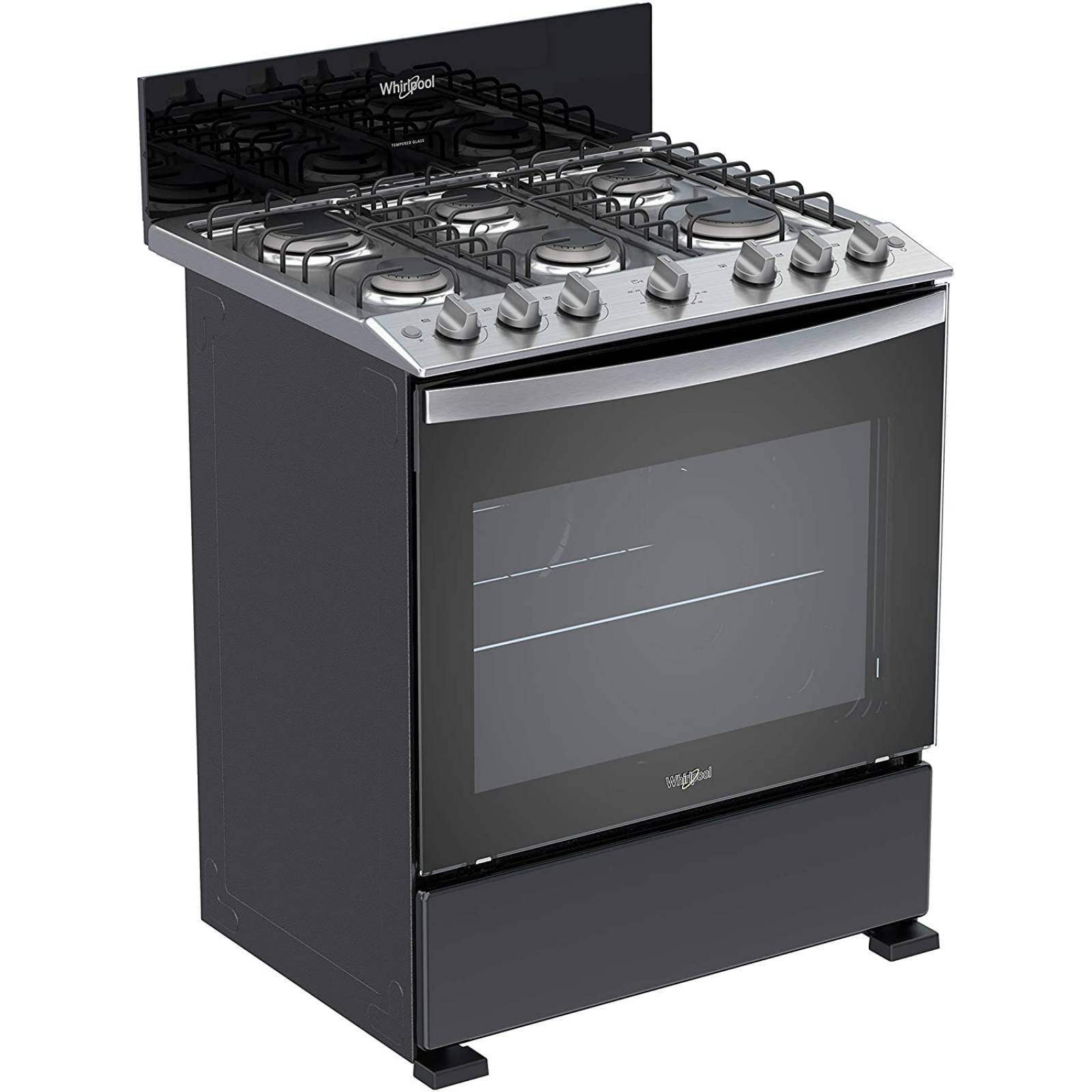 Estufa 30p de piso gas 6 quemadores negro whirpool