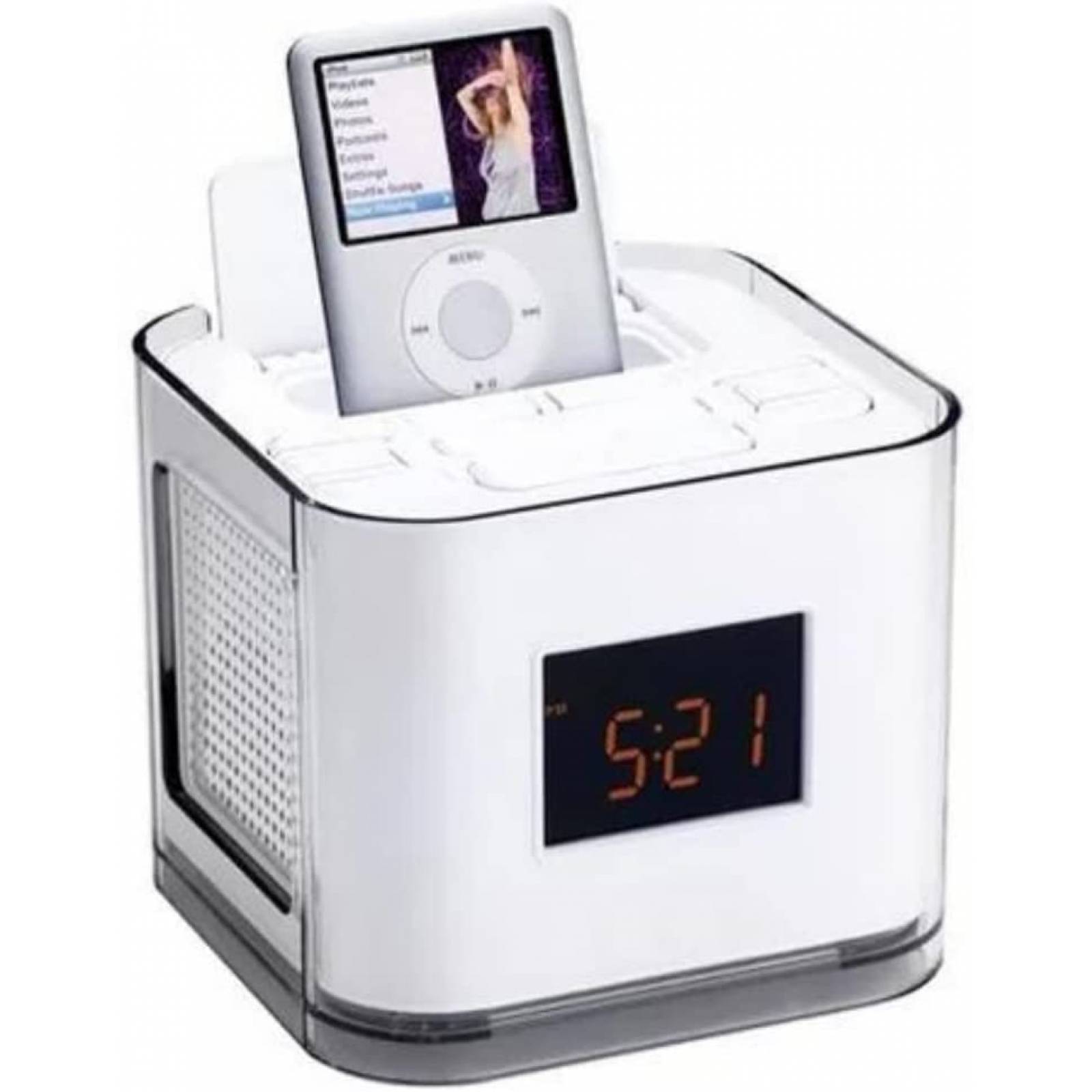 Radio reloj despertador con radio am/fm y ipod dock de 30 pin doble alarma timer para apagado automatico del radio boton de snooze para dar mas tiempo (reacondicionado)